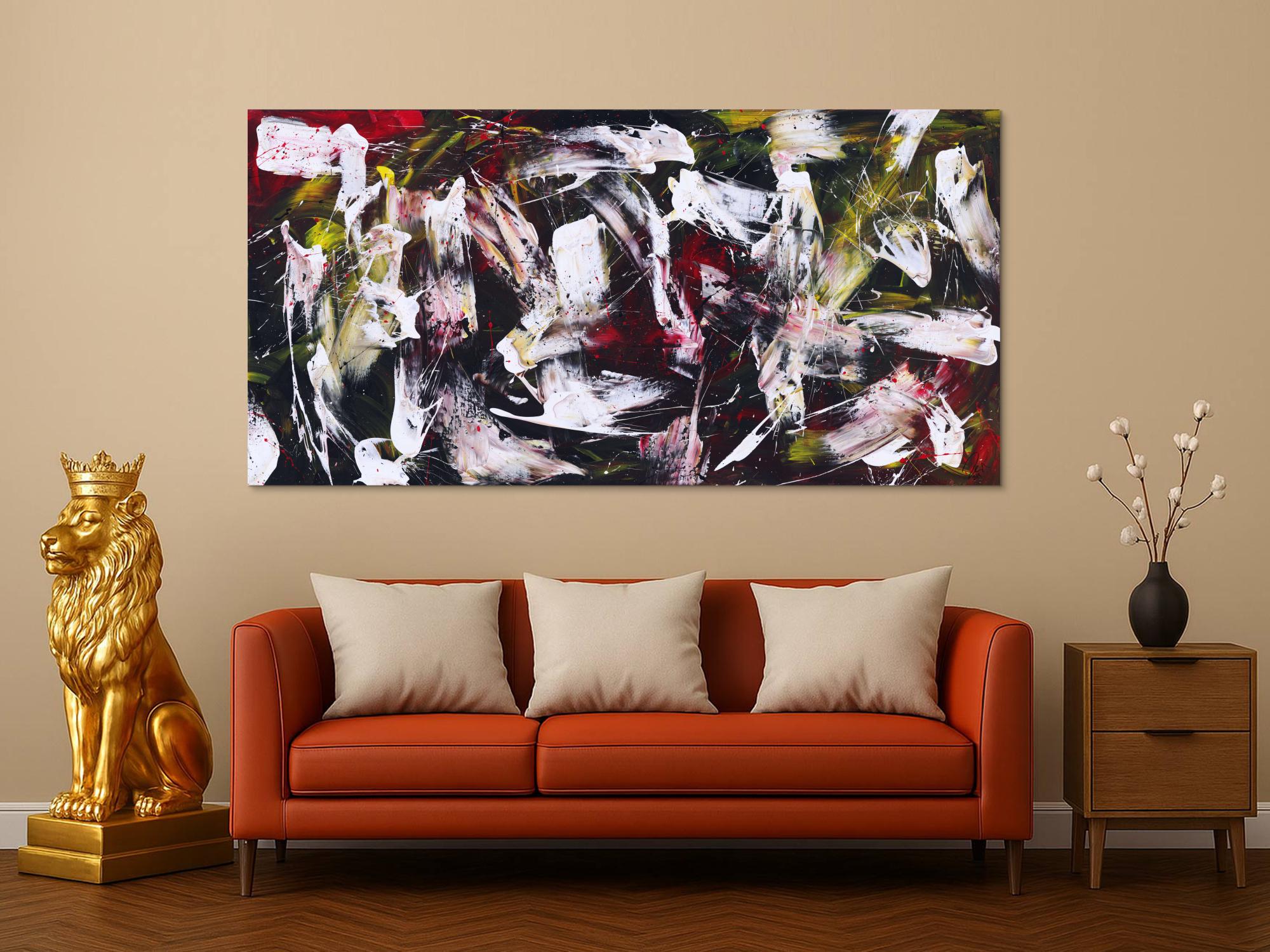 Abstraktes Gemälde auf Leinwand handgemalt Action Painting zeitgenössisch expressionistisch