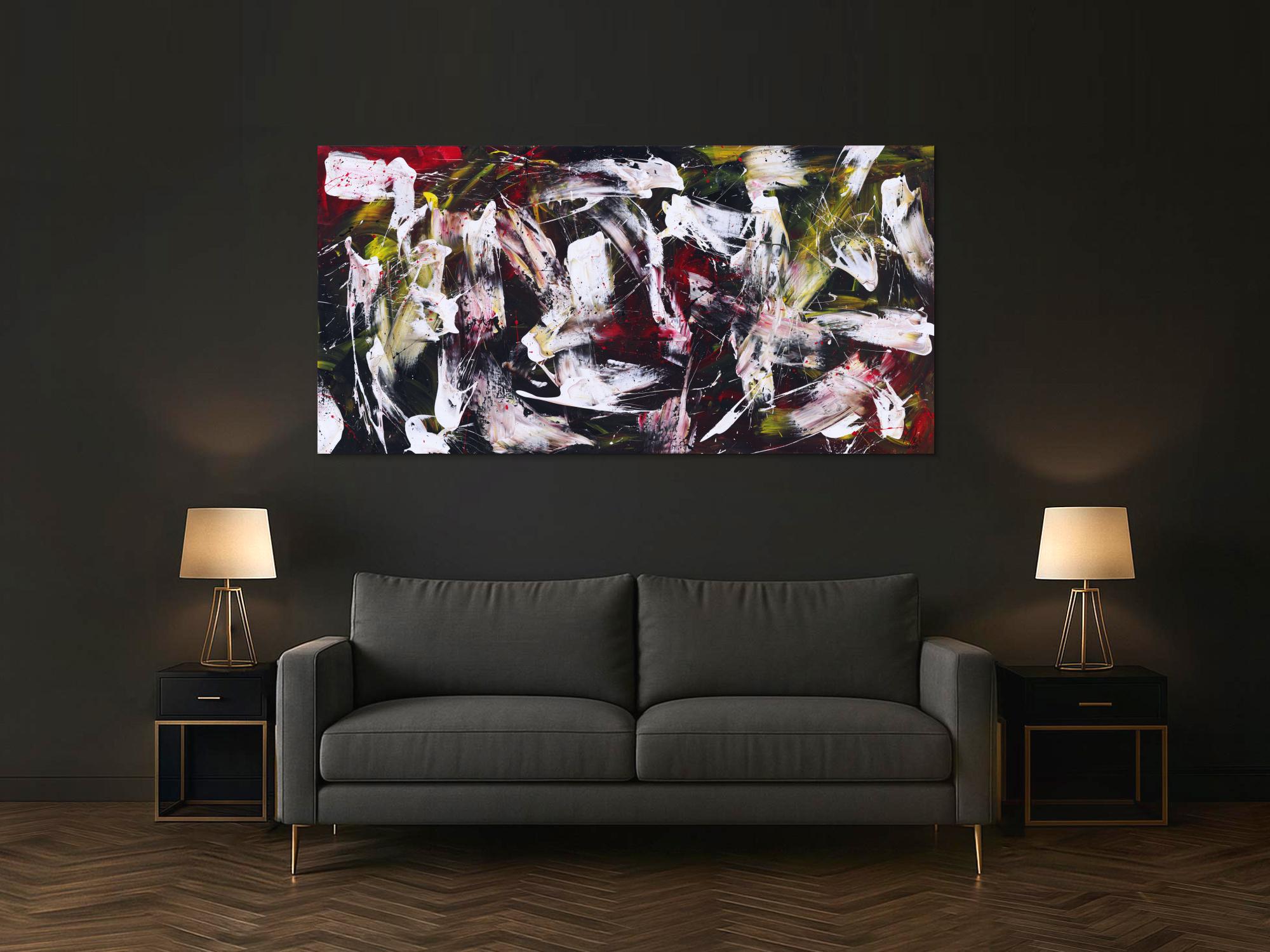 Abstraktes Gemälde auf Leinwand handgemalt Action Painting zeitgenössisch expressionistisch