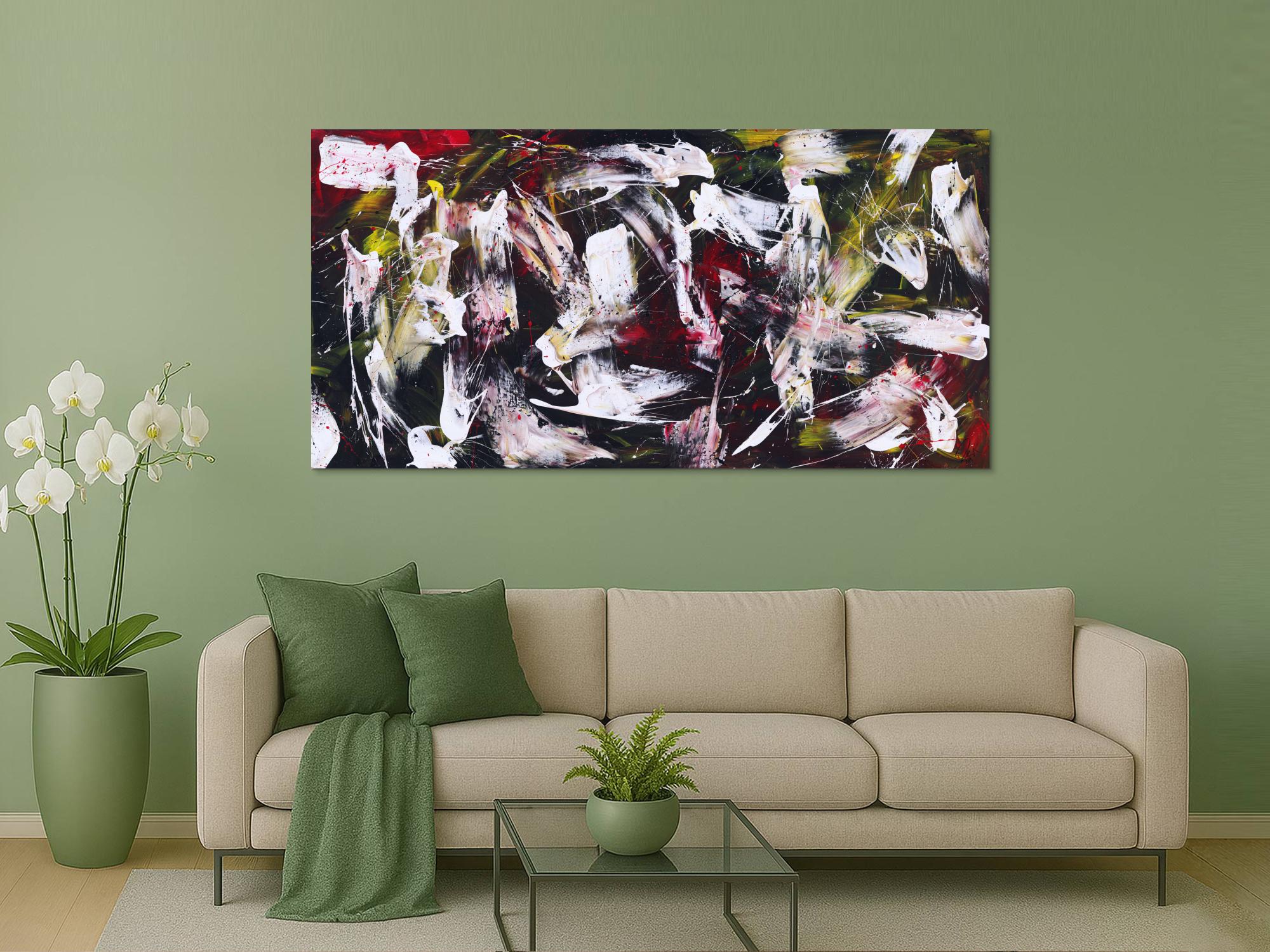 Abstraktes Gemälde auf Leinwand handgemalt Action Painting zeitgenössisch expressionistisch