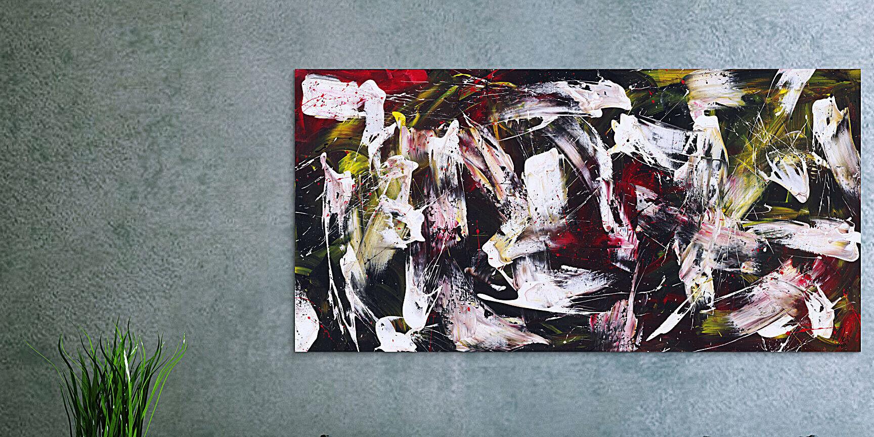 Abstraktes Gemälde auf Leinwand handgemalt Action Painting zeitgenössisch expressionistisch
