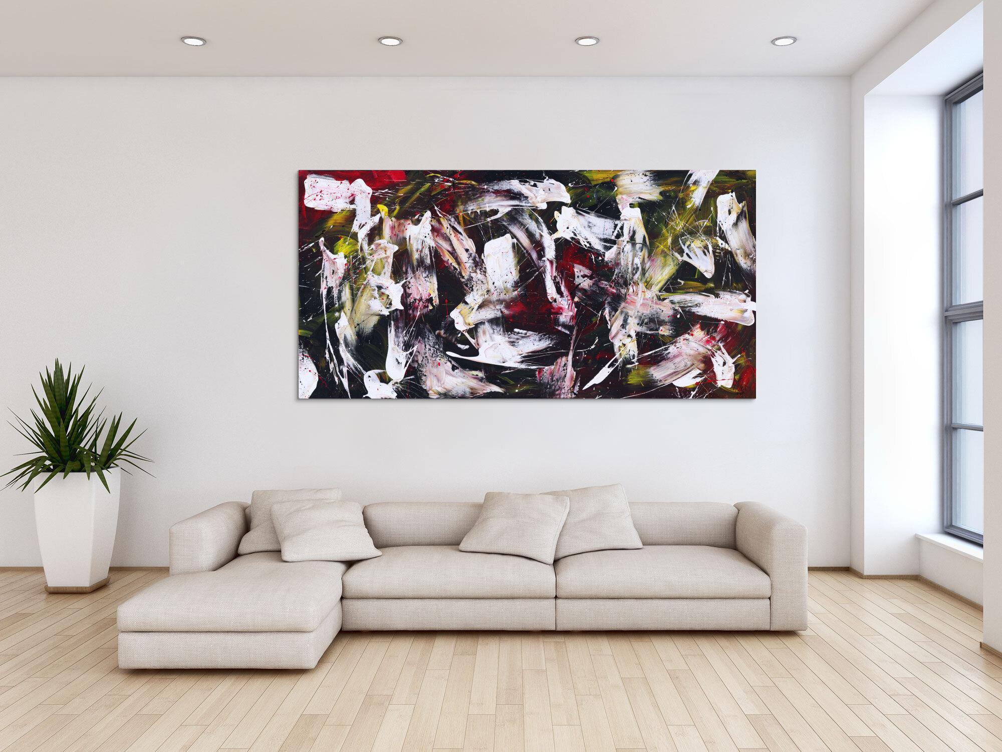 Abstraktes Gemälde auf Leinwand handgemalt Action Painting zeitgenössisch expressionistisch