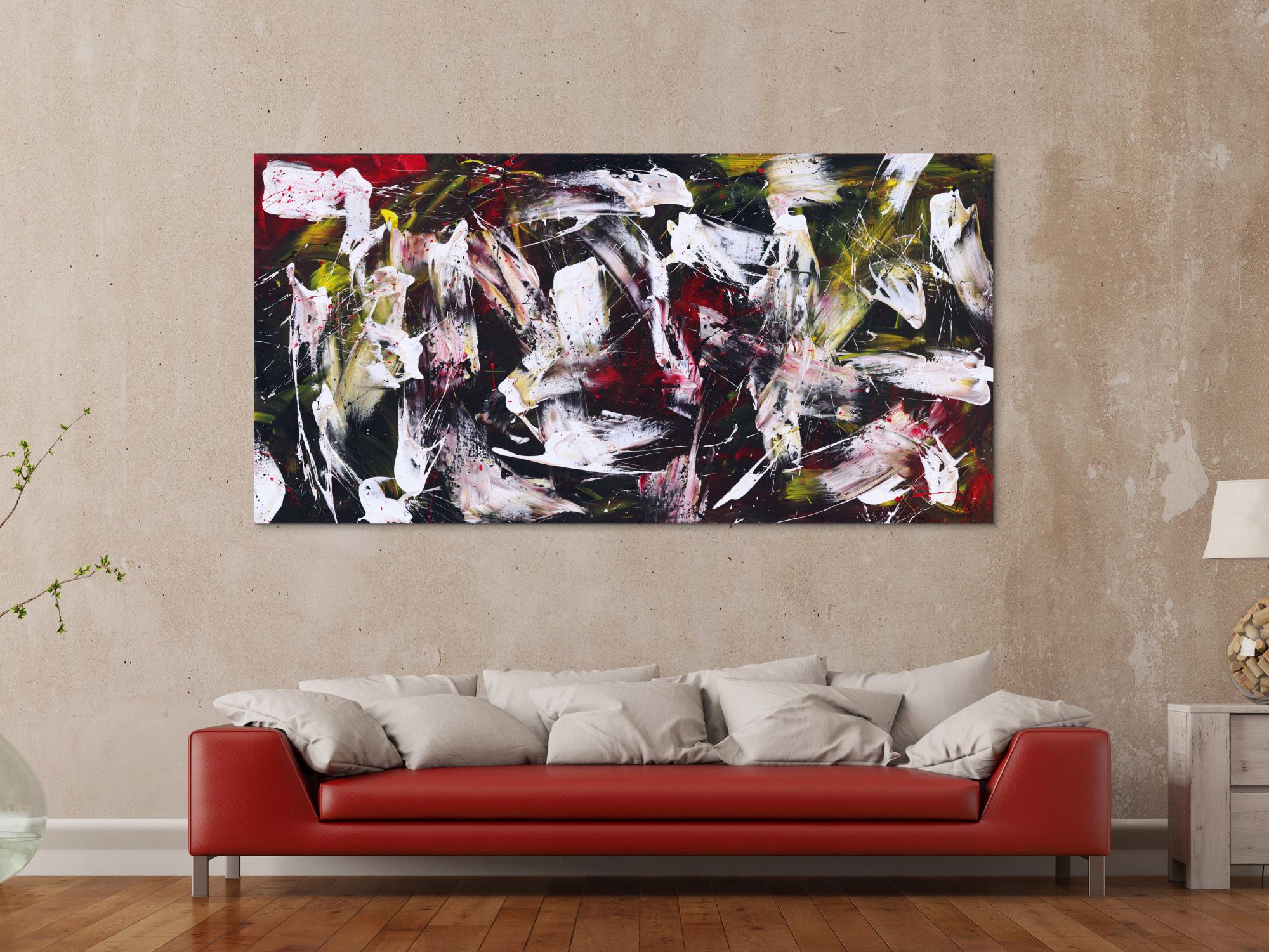 Abstraktes Gemälde auf Leinwand handgemalt Action Painting zeitgenössisch expressionistisch