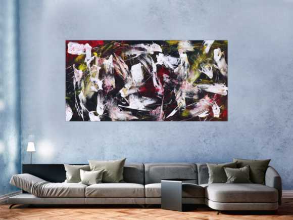Abstraktes Gemälde auf Leinwand handgemalt Action Painting zeitgenössisch expressionistisch