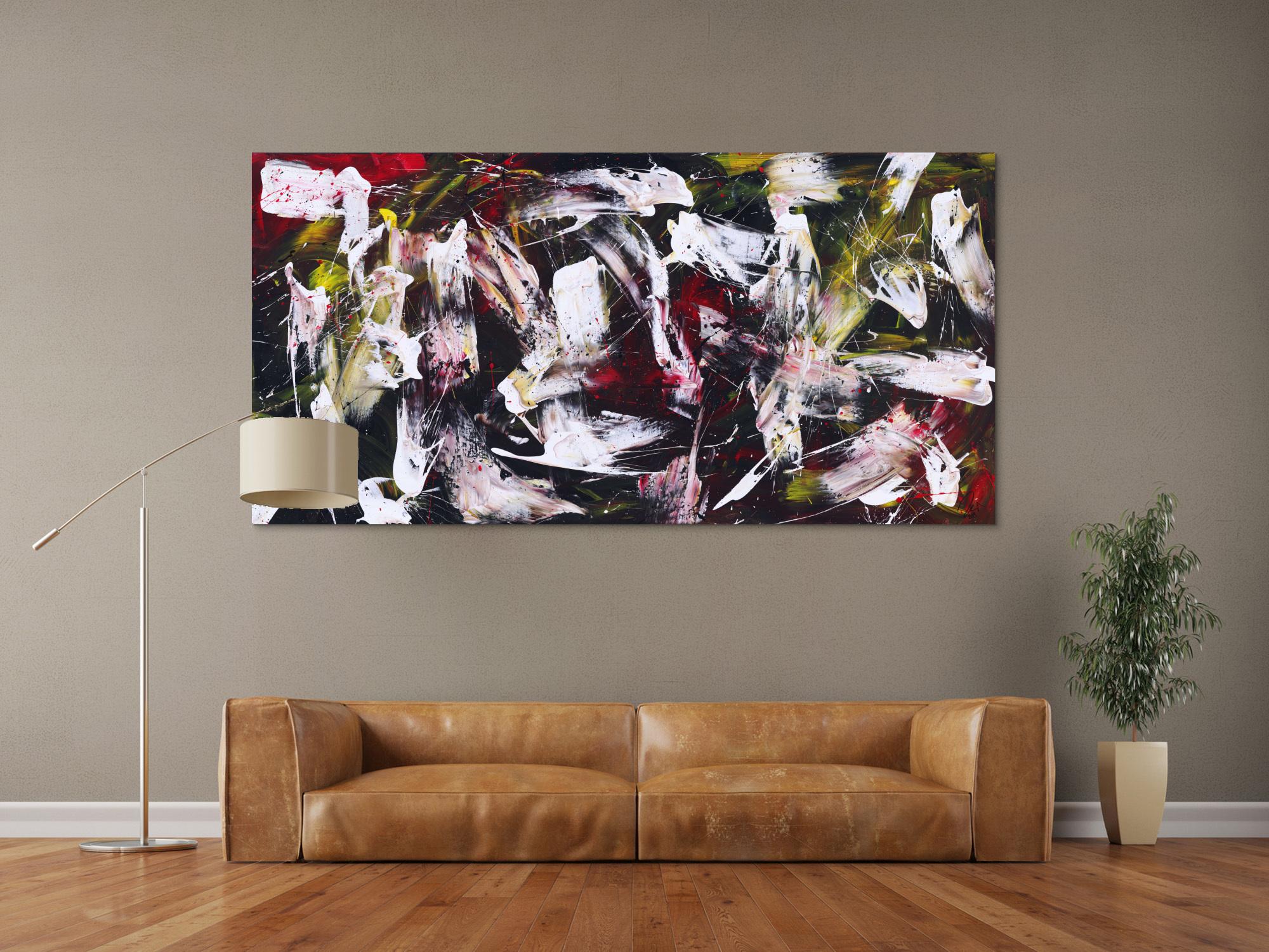 Abstraktes Gemälde auf Leinwand handgemalt Action Painting zeitgenössisch expressionistisch