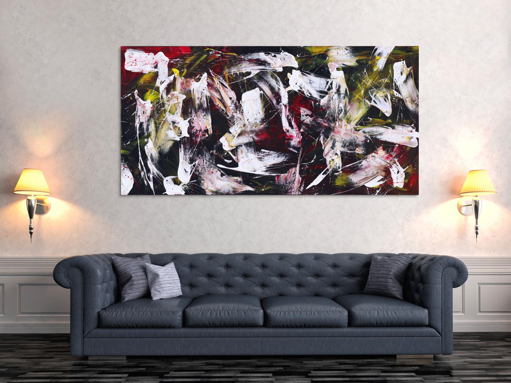 Abstraktes Gemälde auf Leinwand handgemalt Action Painting zeitgenössisch expressionistisch