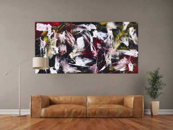 Abstraktes Gemälde auf Leinwand handgemalt Action Painting zeitgenössisch expressionistisch