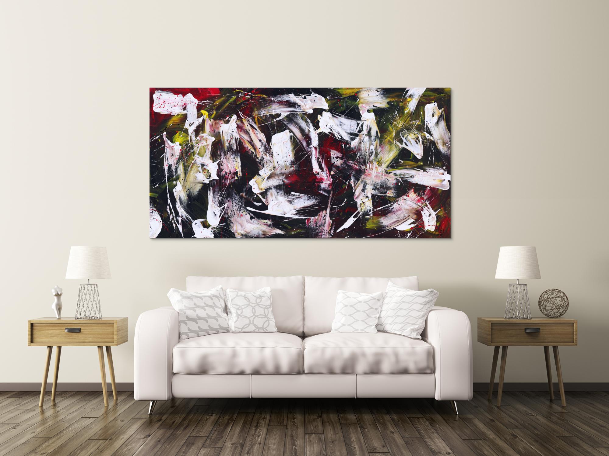 Abstraktes Gemälde auf Leinwand handgemalt Action Painting zeitgenössisch expressionistisch