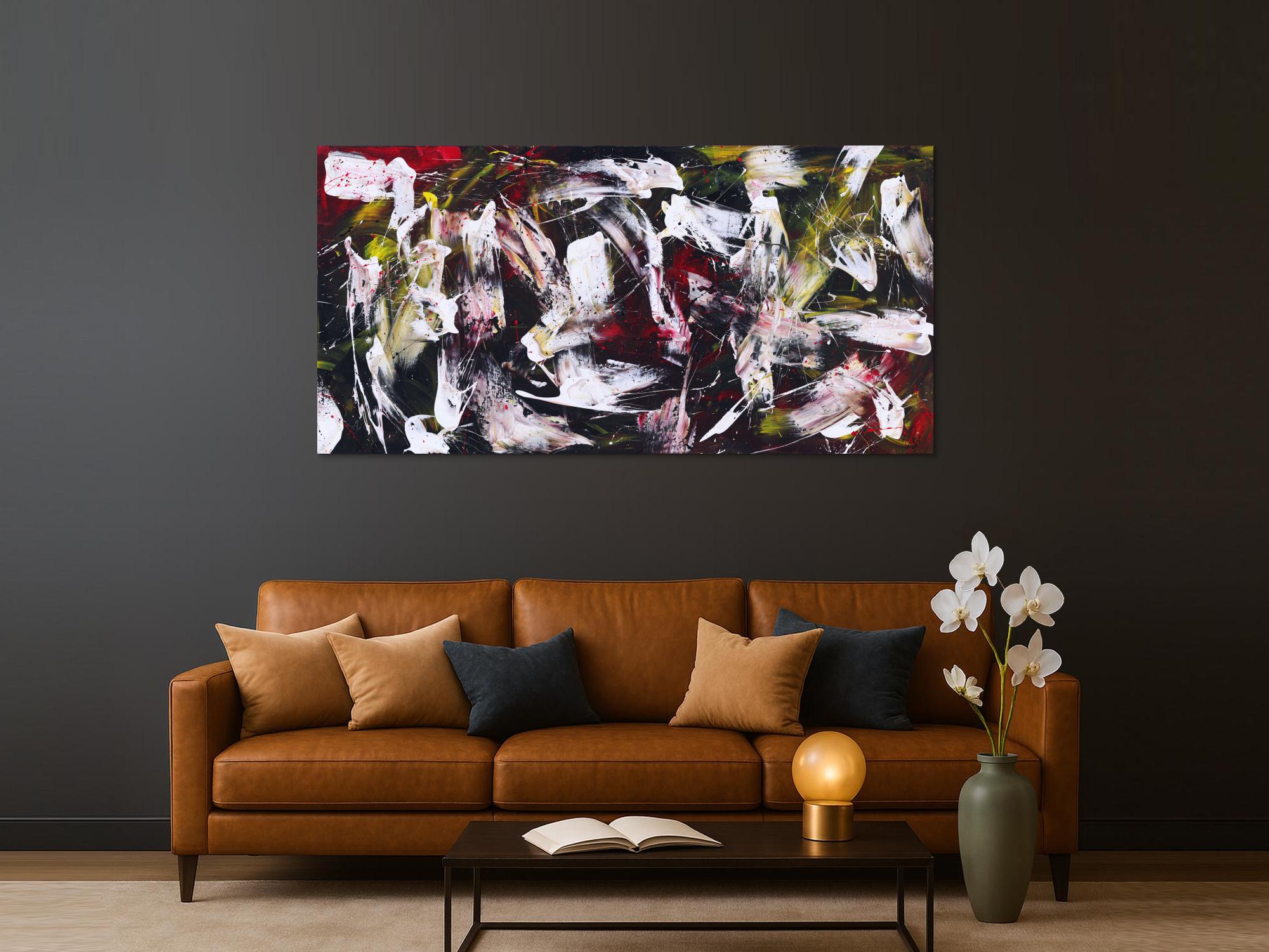 Abstraktes Gemälde auf Leinwand handgemalt Action Painting zeitgenössisch expressionistisch