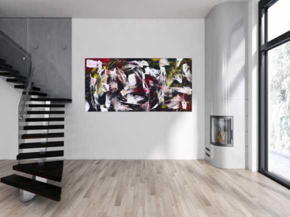 Abstraktes Gemälde auf Leinwand handgemalt Action Painting zeitgenössisch expressionistisch