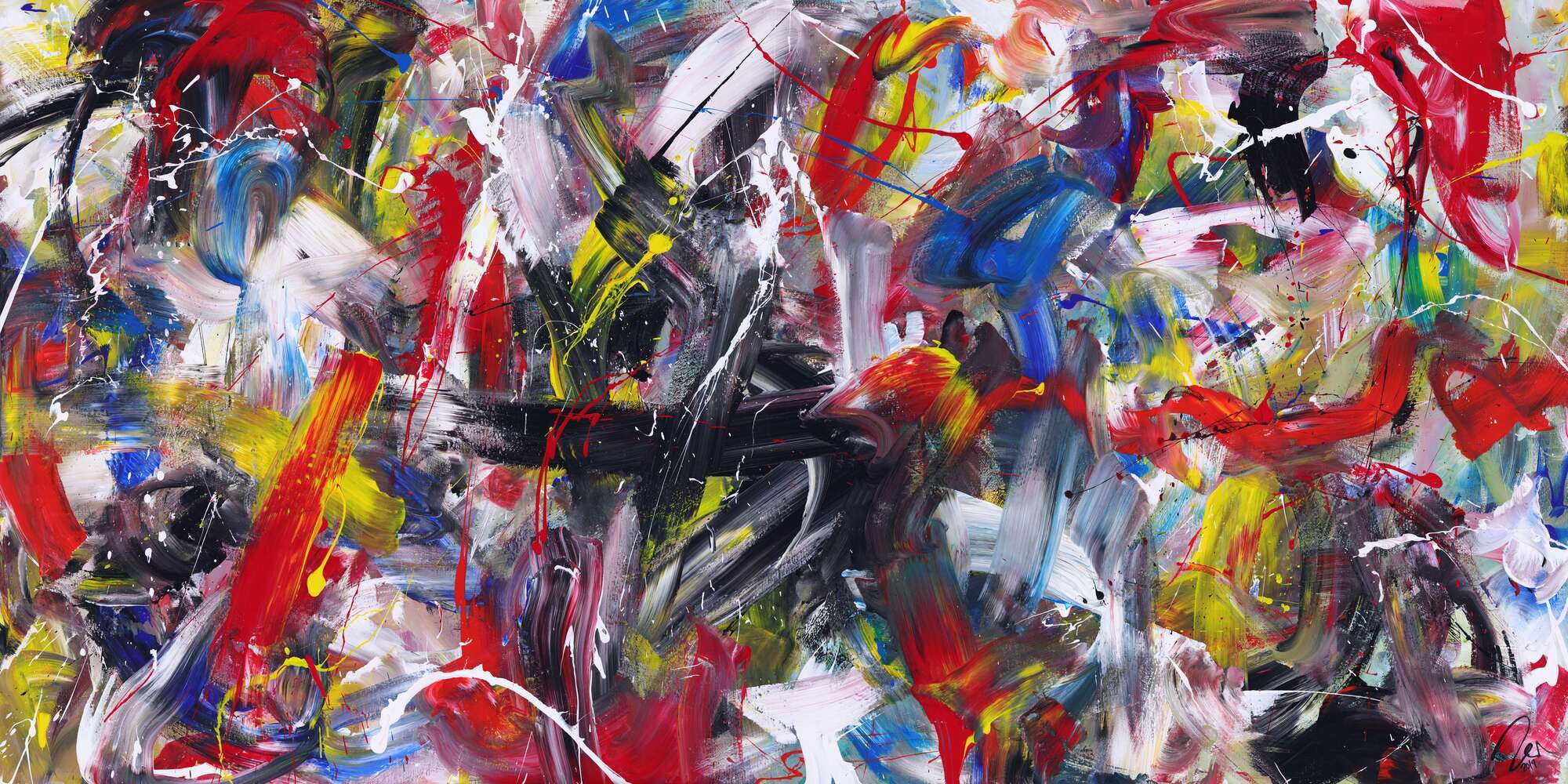 Abstraktes Gemälde handgemalt Action Painting zeitgenössisch expressionistisch auf Leinwand