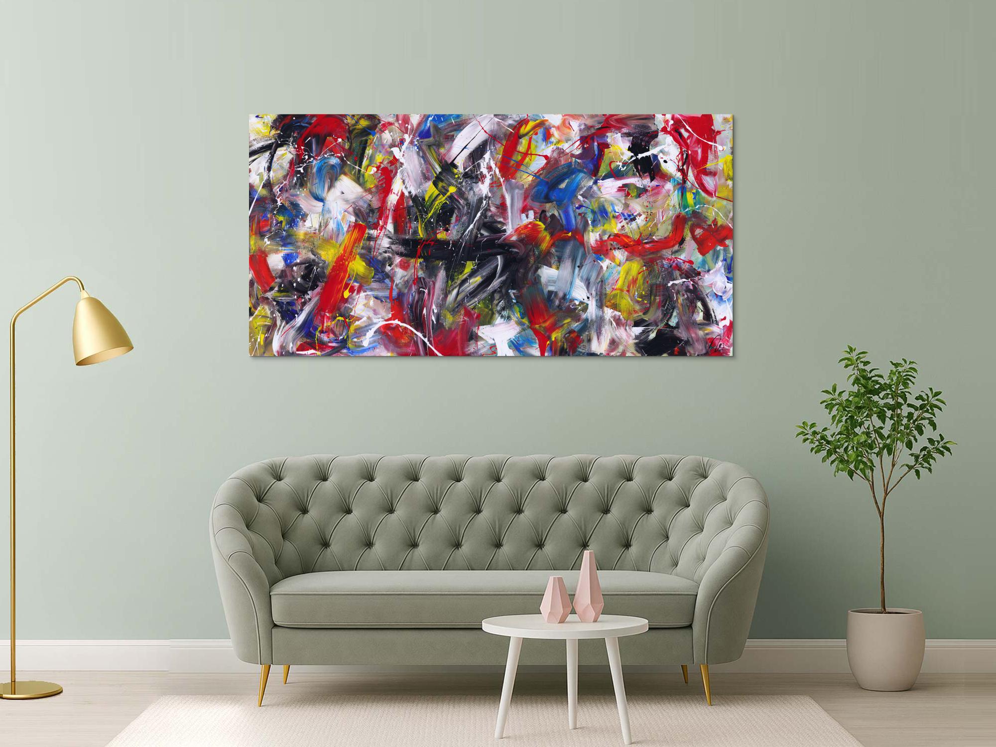 Abstraktes Gemälde handgemalt Action Painting zeitgenössisch expressionistisch auf Leinwand