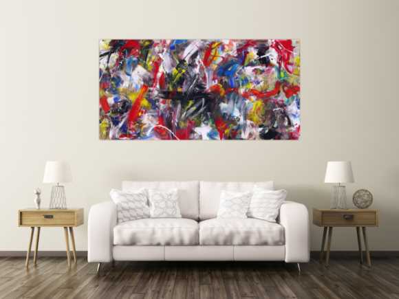 Abstraktes Gemälde handgemalt Action Painting zeitgenössisch expressionistisch auf Leinwand