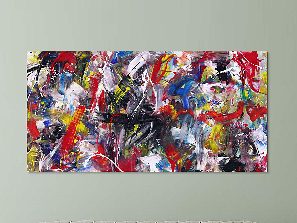 Abstraktes Gemälde handgemalt Action Painting zeitgenössisch expressionistisch auf Leinwand