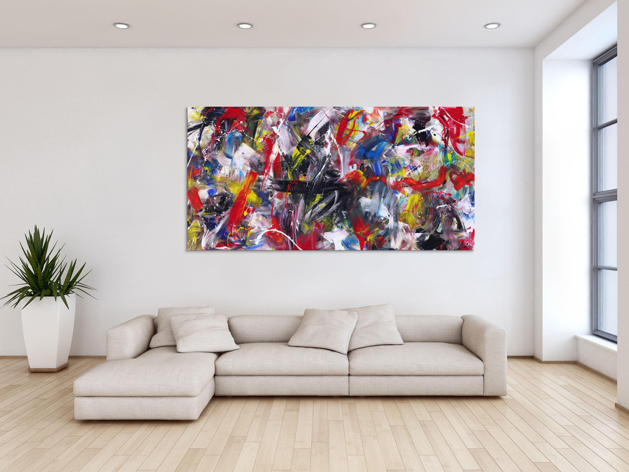 Abstraktes Gemälde handgemalt Action Painting zeitgenössisch expressionistisch auf Leinwand