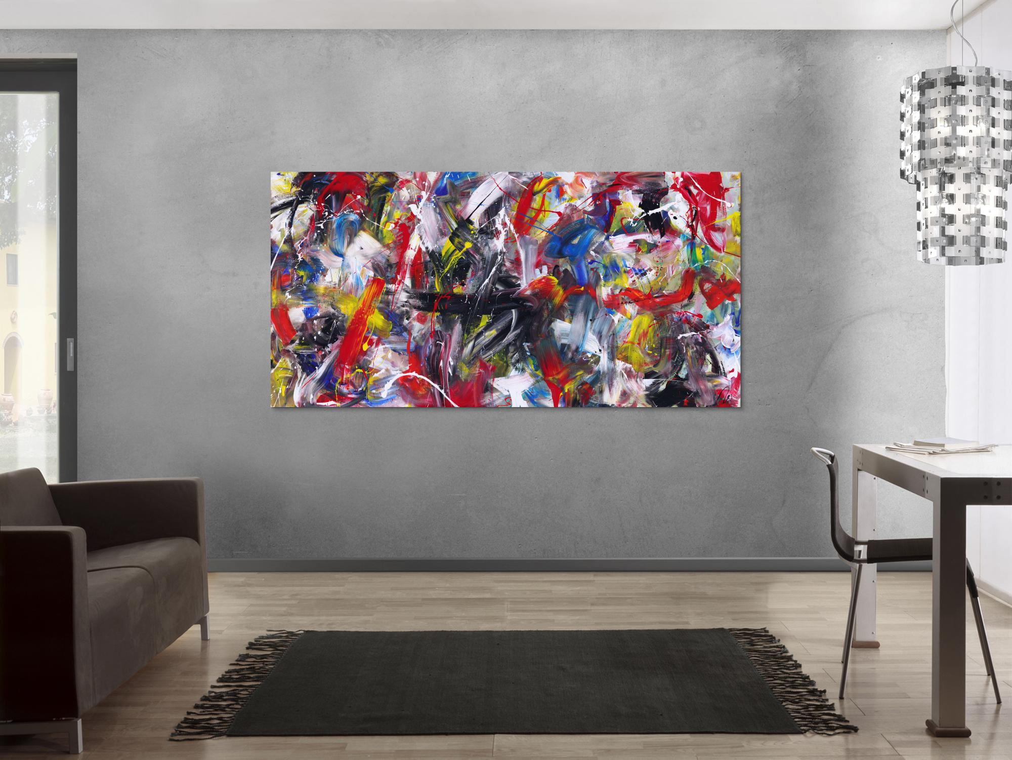 Abstraktes Gemälde handgemalt Action Painting zeitgenössisch expressionistisch auf Leinwand