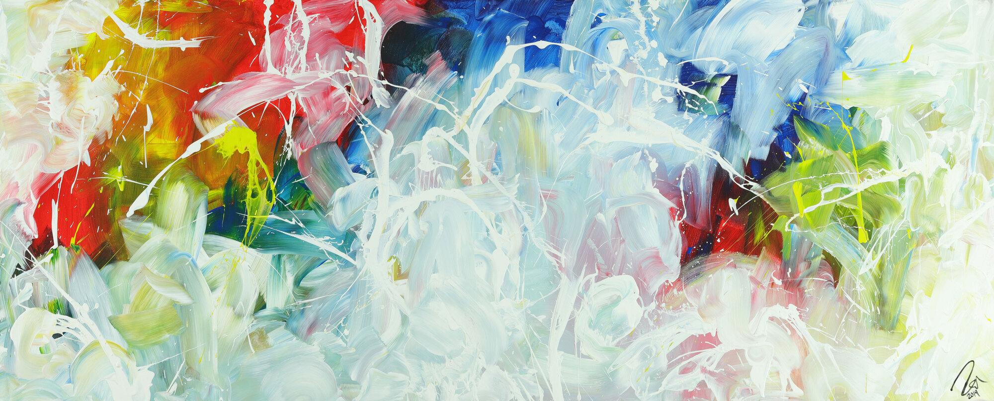 Abstraktes Acrylbild Action Paiting helle farben Modern Art zeitgenössisch expressionistisch