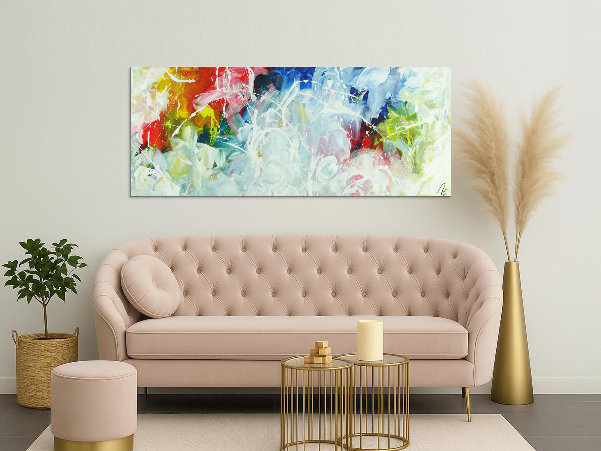 Abstraktes Acrylbild Action Paiting helle farben Modern Art zeitgenössisch expressionistisch