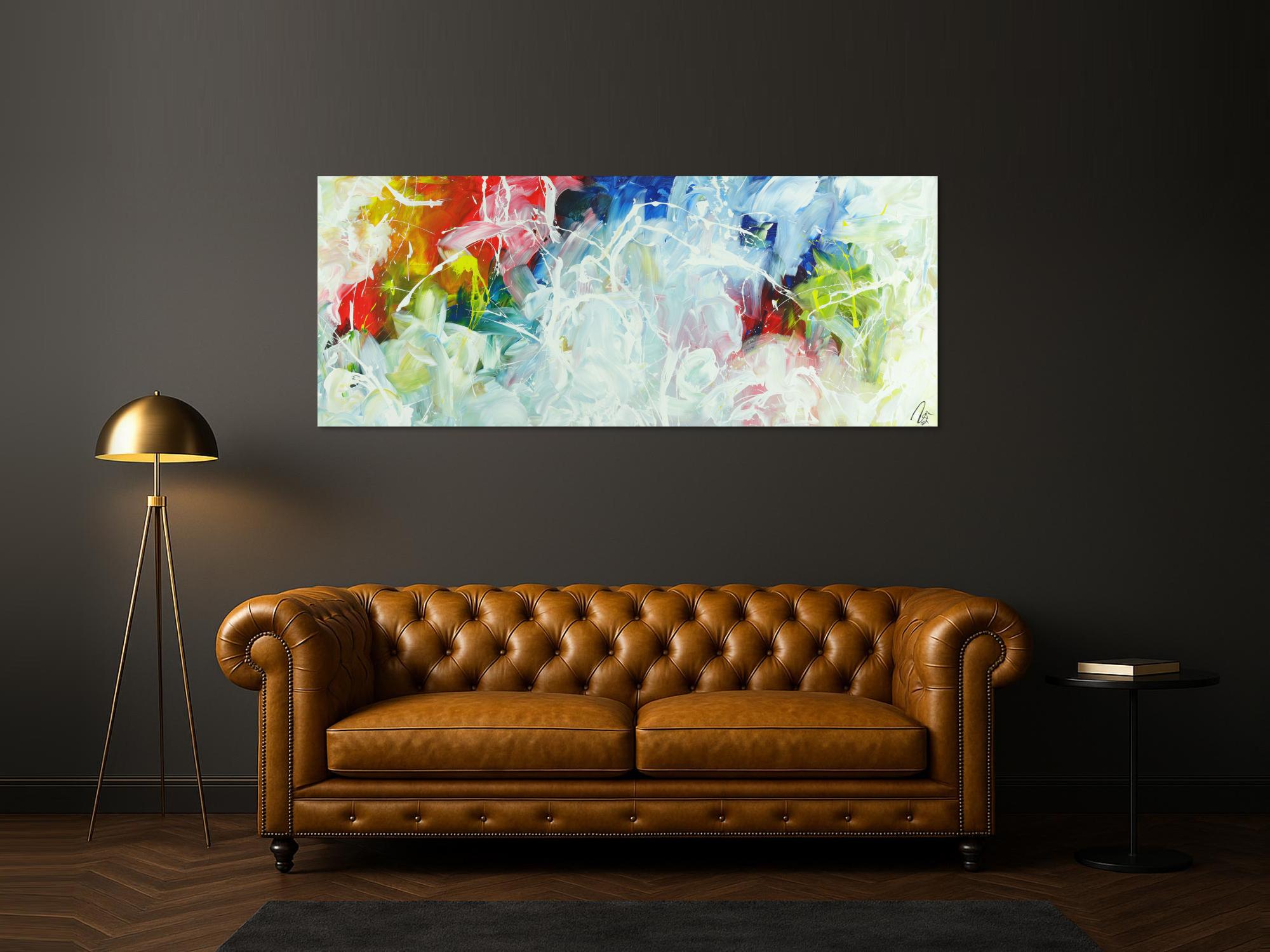 Abstraktes Acrylbild Action Paiting helle farben Modern Art zeitgenössisch expressionistisch