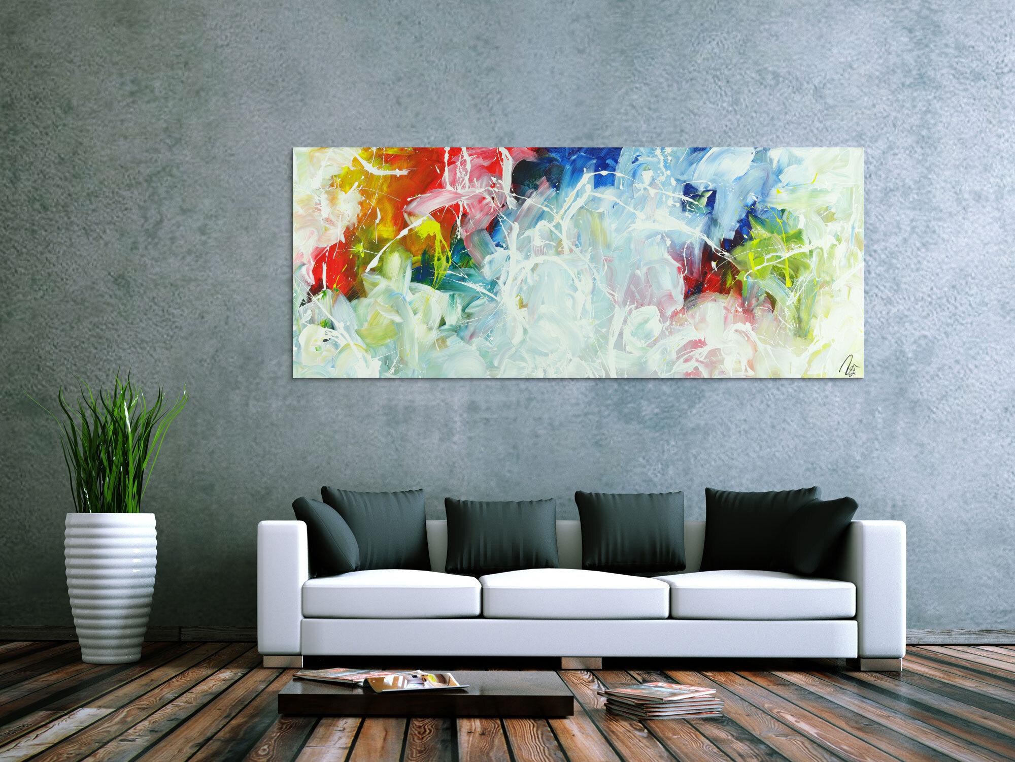 Abstraktes Acrylbild Action Paiting helle farben Modern Art zeitgenössisch expressionistisch