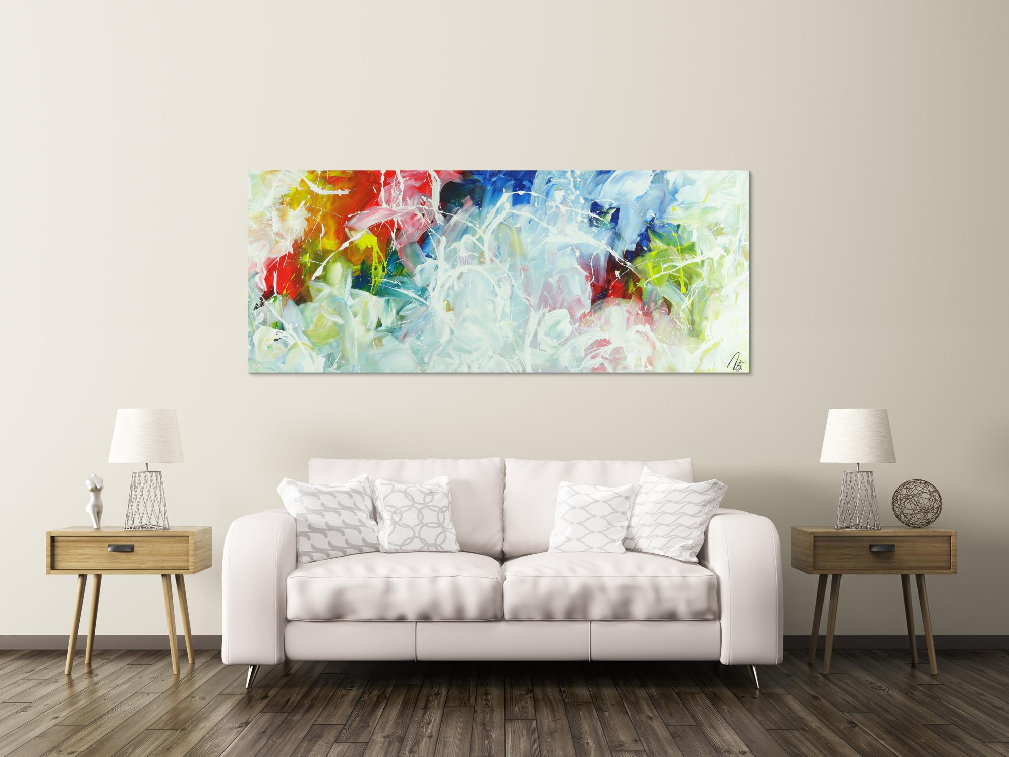 Abstraktes Acrylbild Action Paiting helle farben Modern Art zeitgenössisch expressionistisch