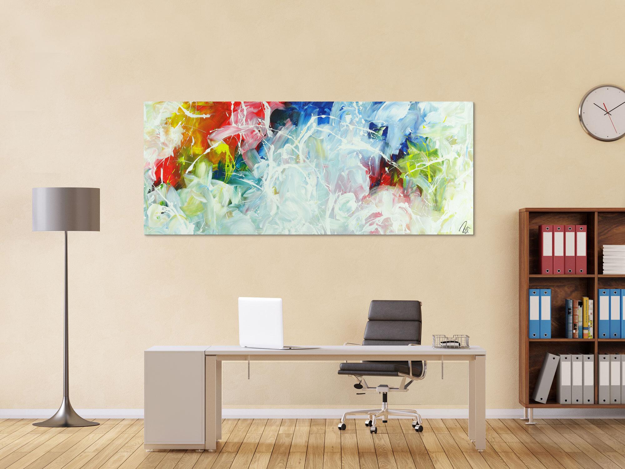 Abstraktes Acrylbild Action Paiting helle farben Modern Art zeitgenössisch expressionistisch