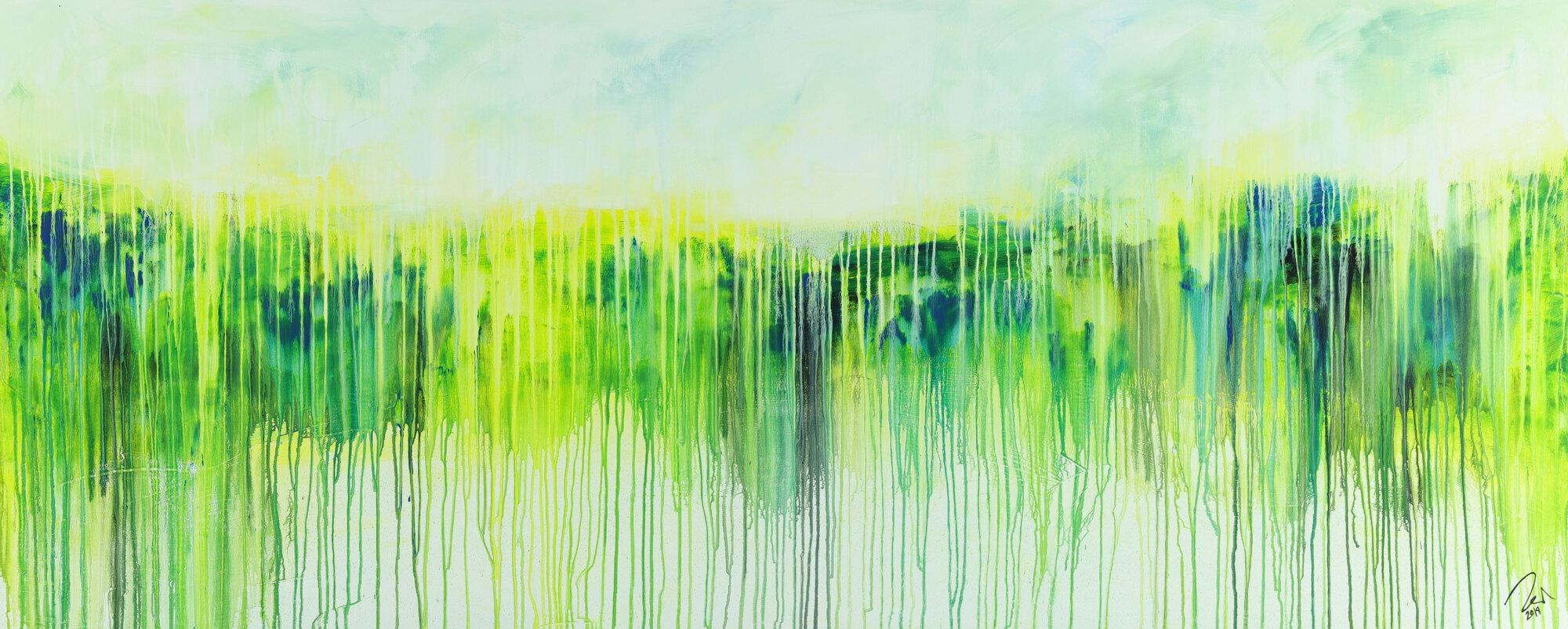 Abstraktes Acrylbild Modern Art expressionsistisches Gemälde gelb blau glün weiß