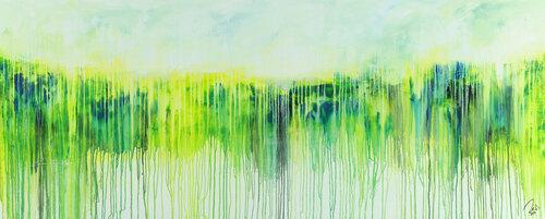 Abstraktes Acrylbild Modern Art expressionsistisches Gemälde gelb blau glün weiß