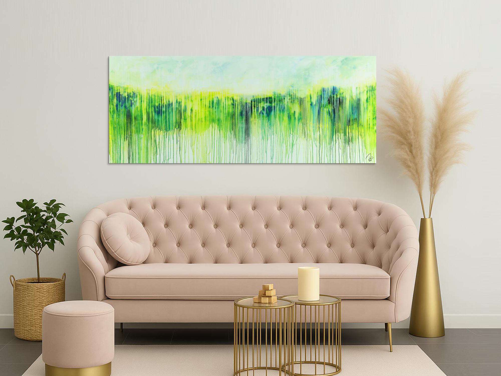 Abstraktes Acrylbild Modern Art expressionsistisches Gemälde gelb blau glün weiß