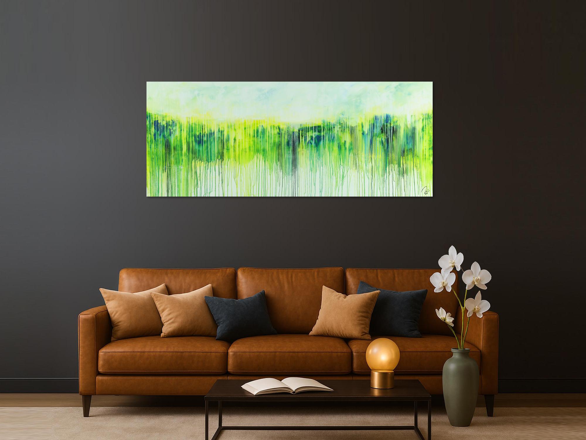 Abstraktes Acrylbild Modern Art expressionsistisches Gemälde gelb blau glün weiß