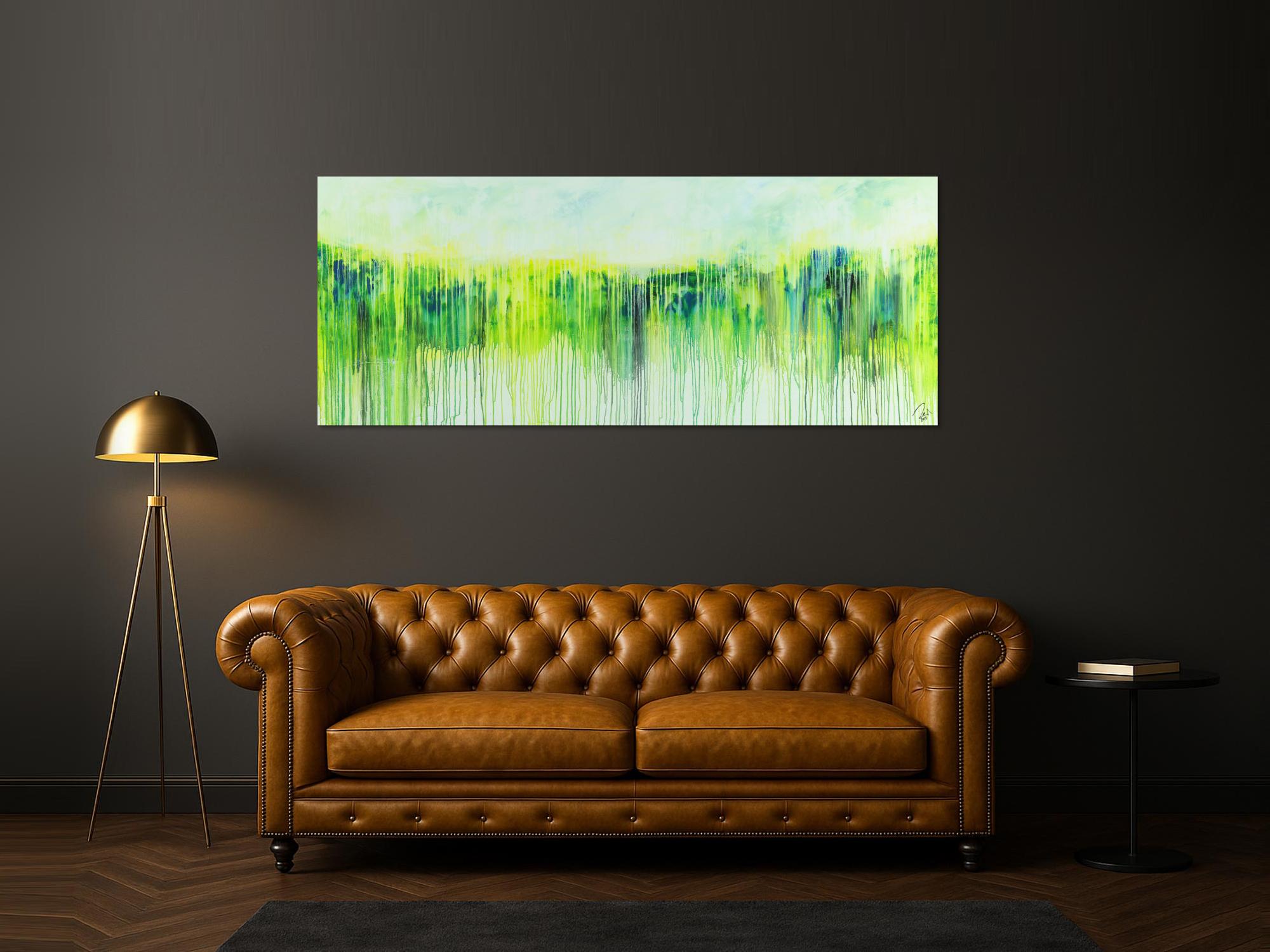 Abstraktes Acrylbild Modern Art expressionsistisches Gemälde gelb blau glün weiß