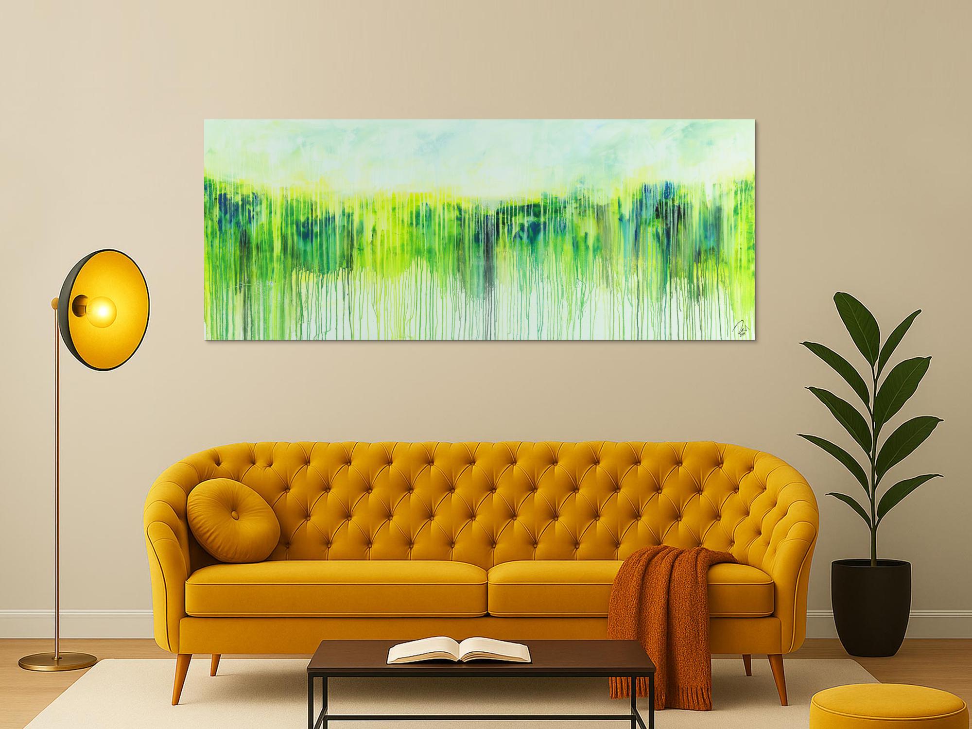 Abstraktes Acrylbild Modern Art expressionsistisches Gemälde gelb blau glün weiß