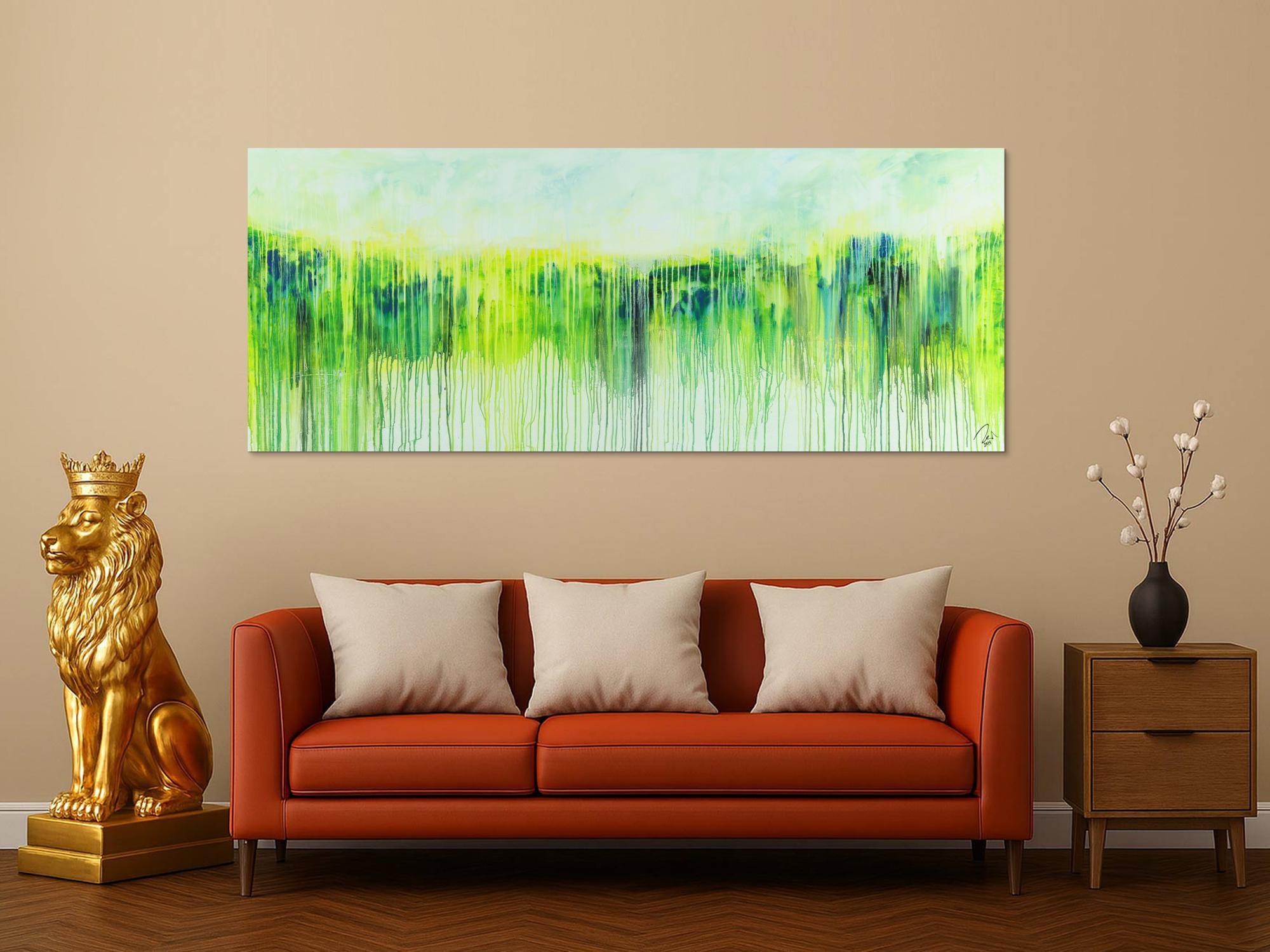 Abstraktes Acrylbild Modern Art expressionsistisches Gemälde gelb blau glün weiß