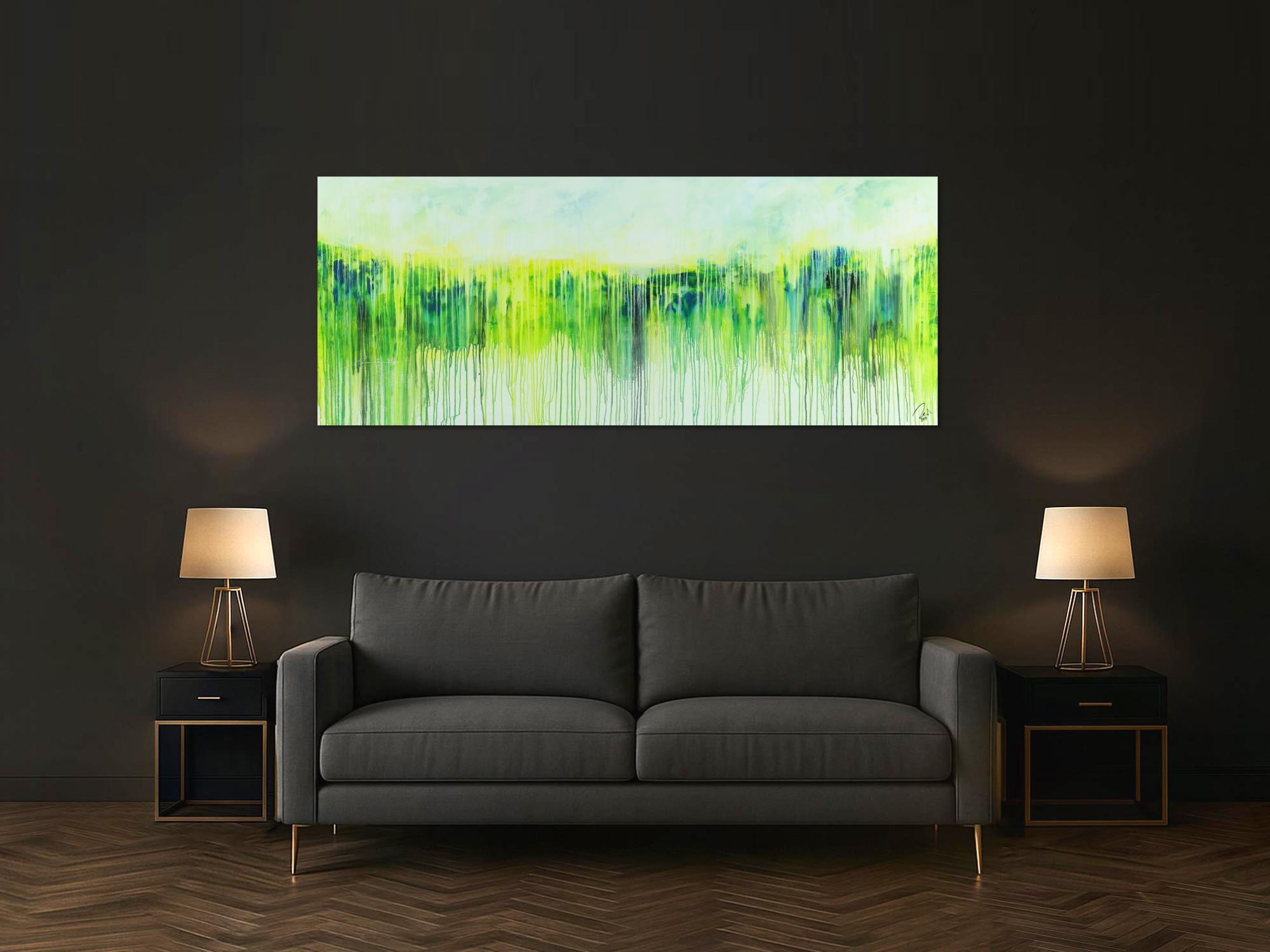 Abstraktes Acrylbild Modern Art expressionsistisches Gemälde gelb blau glün weiß