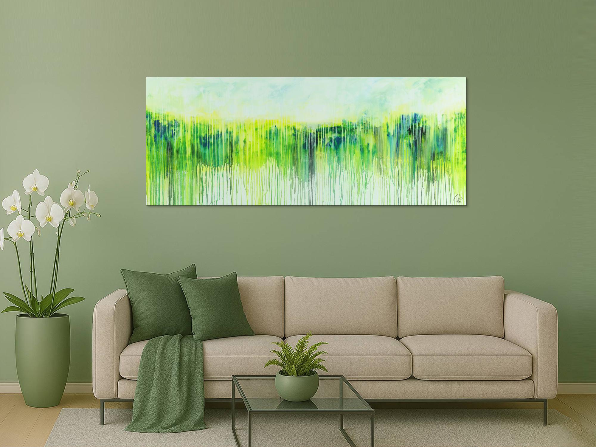 Abstraktes Acrylbild Modern Art expressionsistisches Gemälde gelb blau glün weiß