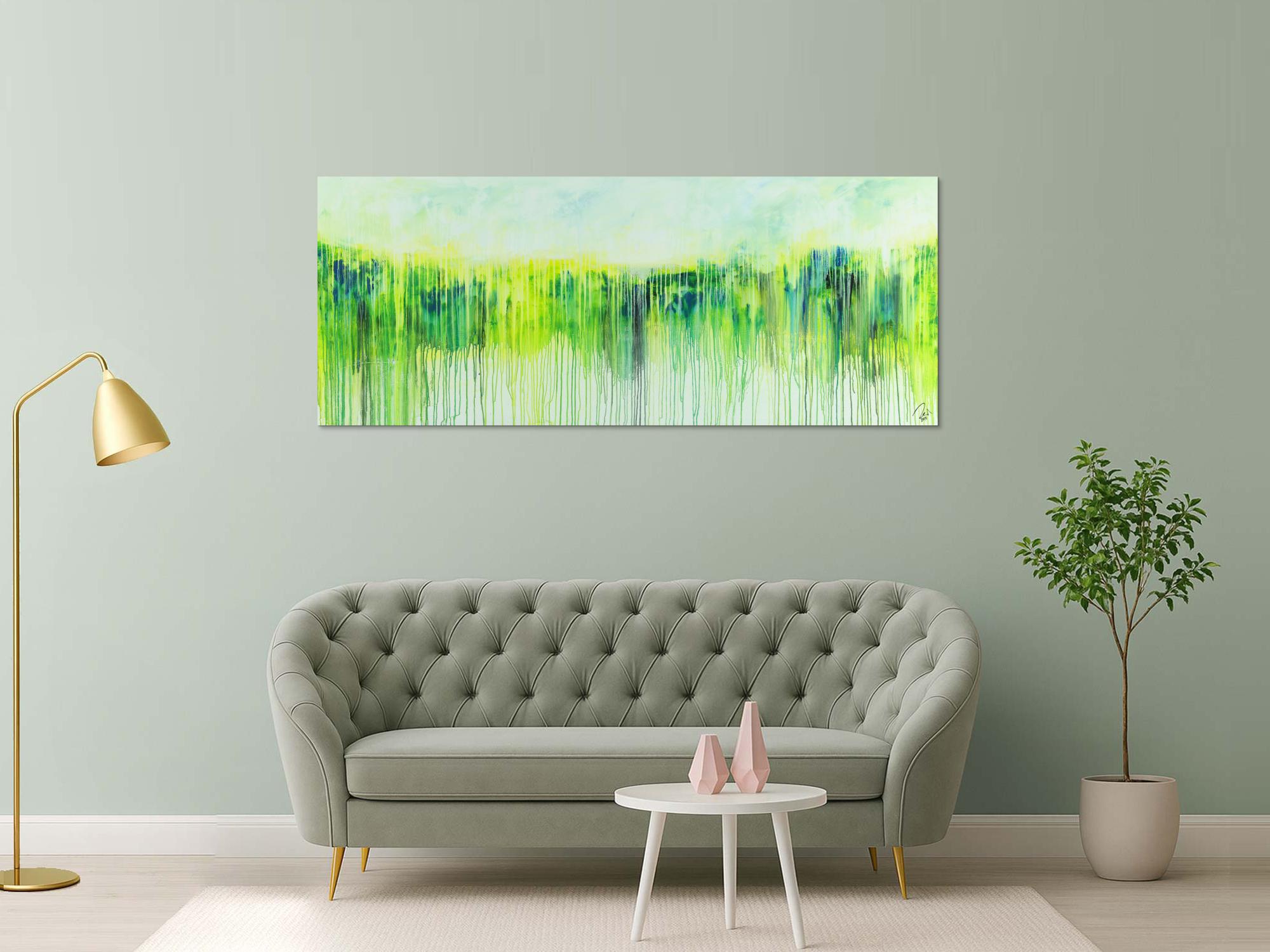 Abstraktes Acrylbild Modern Art expressionsistisches Gemälde gelb blau glün weiß