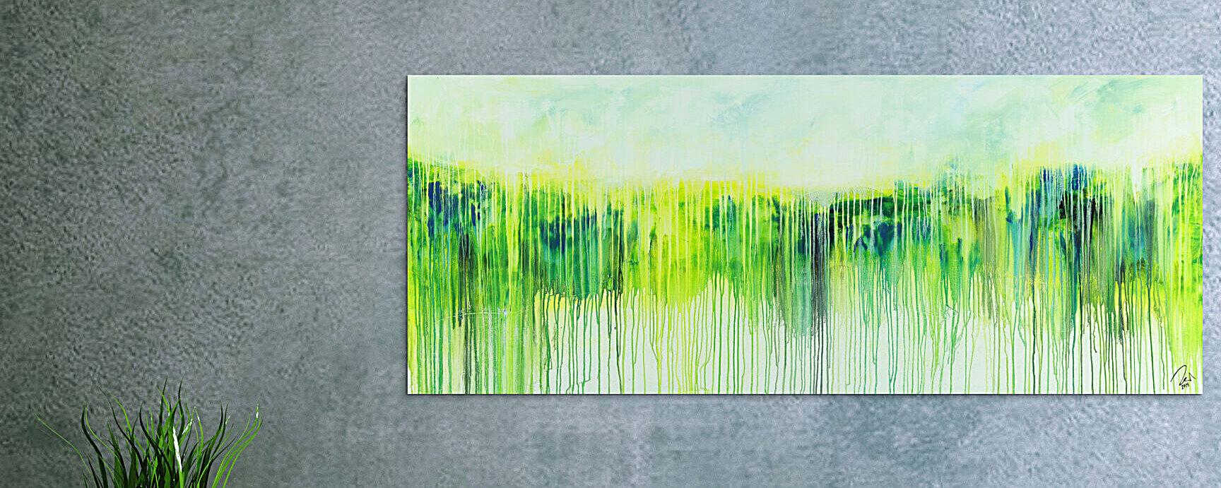 Abstraktes Acrylbild Modern Art expressionsistisches Gemälde gelb blau glün weiß