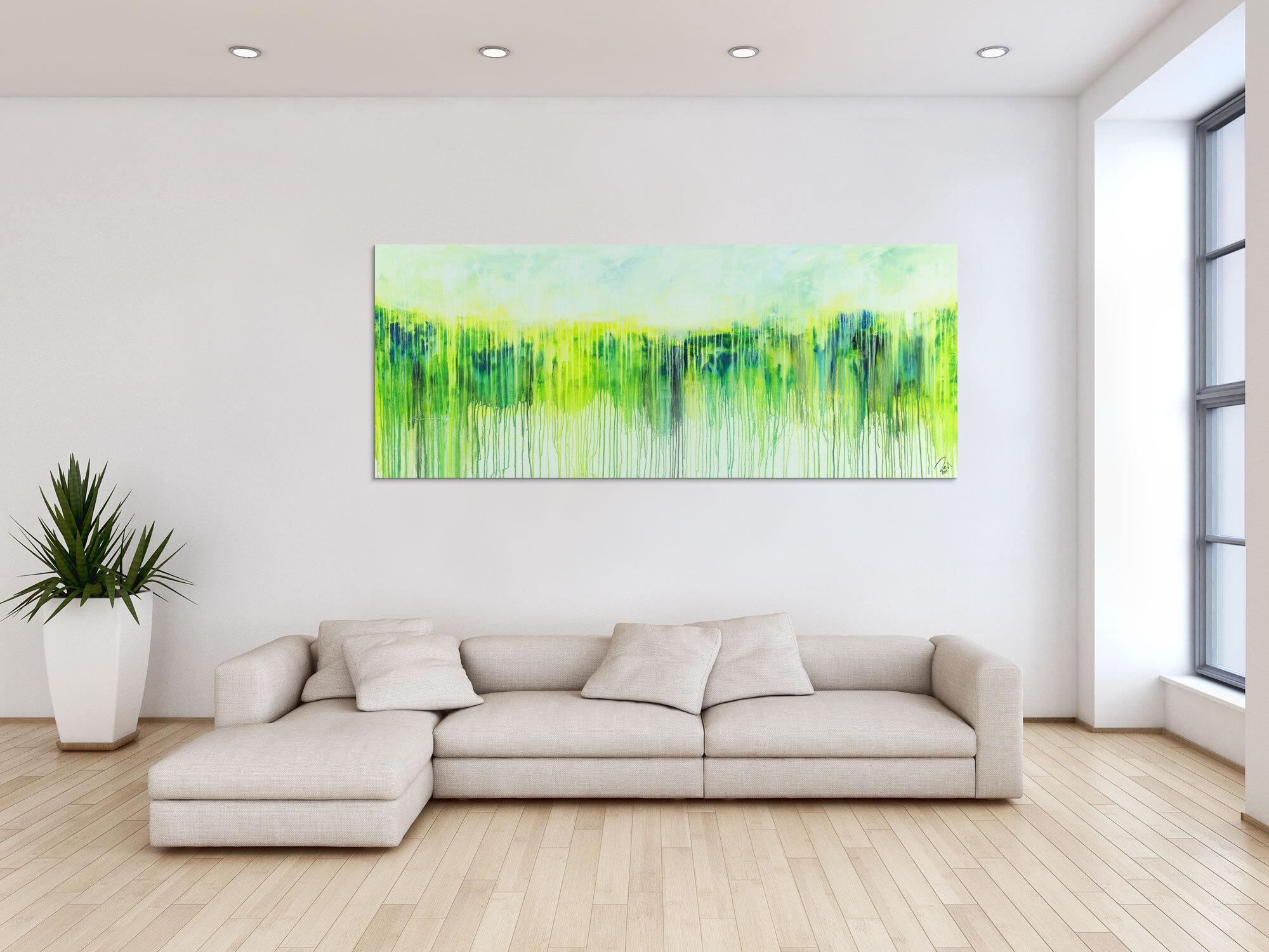 Abstraktes Acrylbild Modern Art expressionsistisches Gemälde gelb blau glün weiß