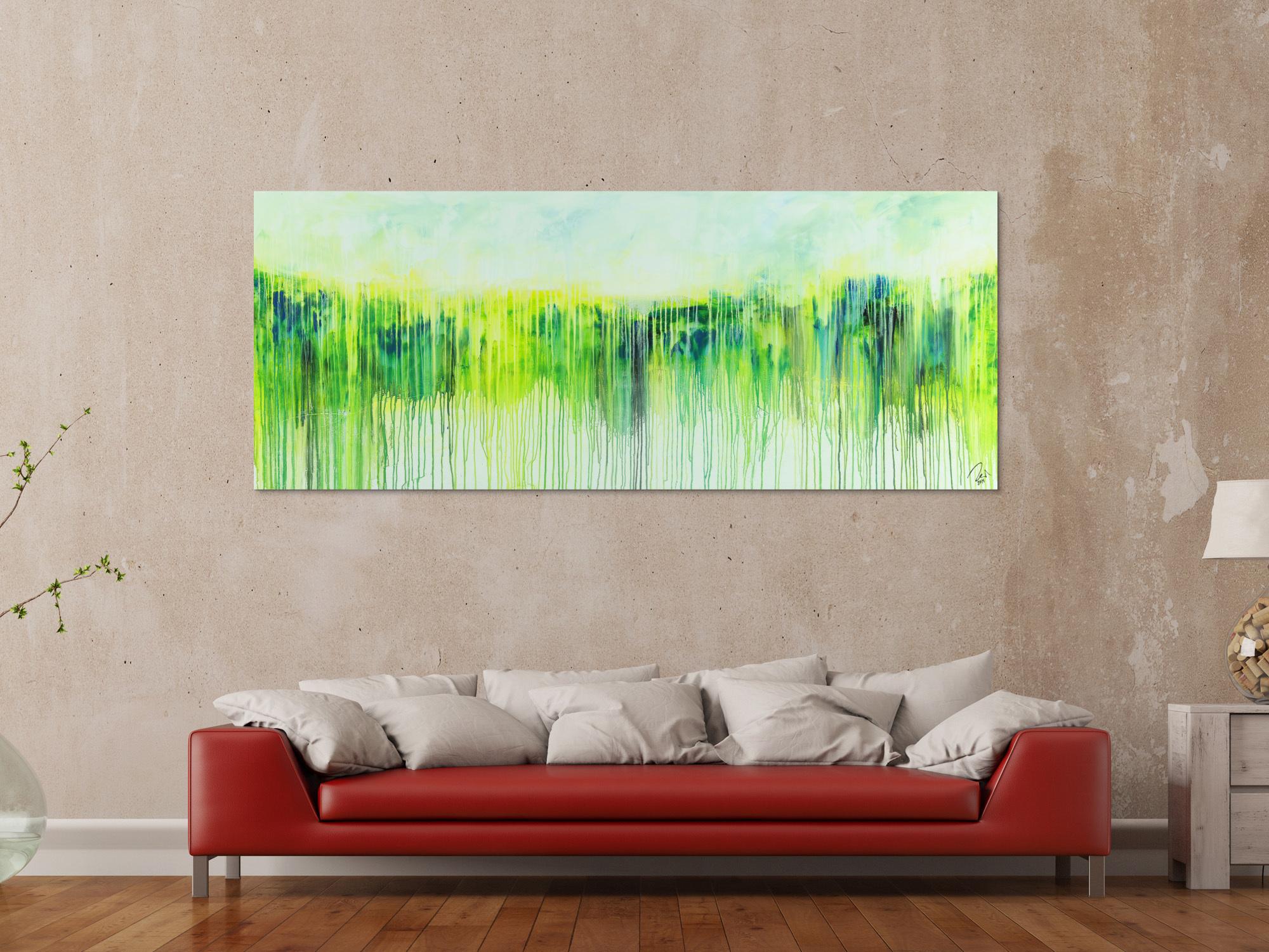 Abstraktes Acrylbild Modern Art expressionsistisches Gemälde gelb blau glün weiß