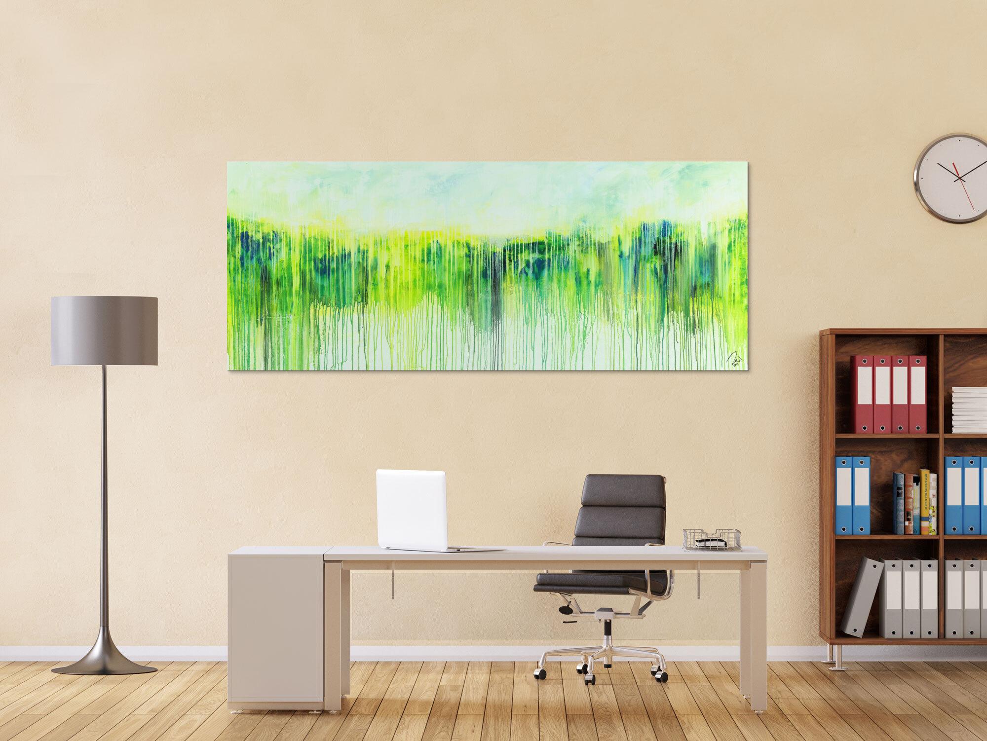 Abstraktes Acrylbild Modern Art expressionsistisches Gemälde gelb blau glün weiß