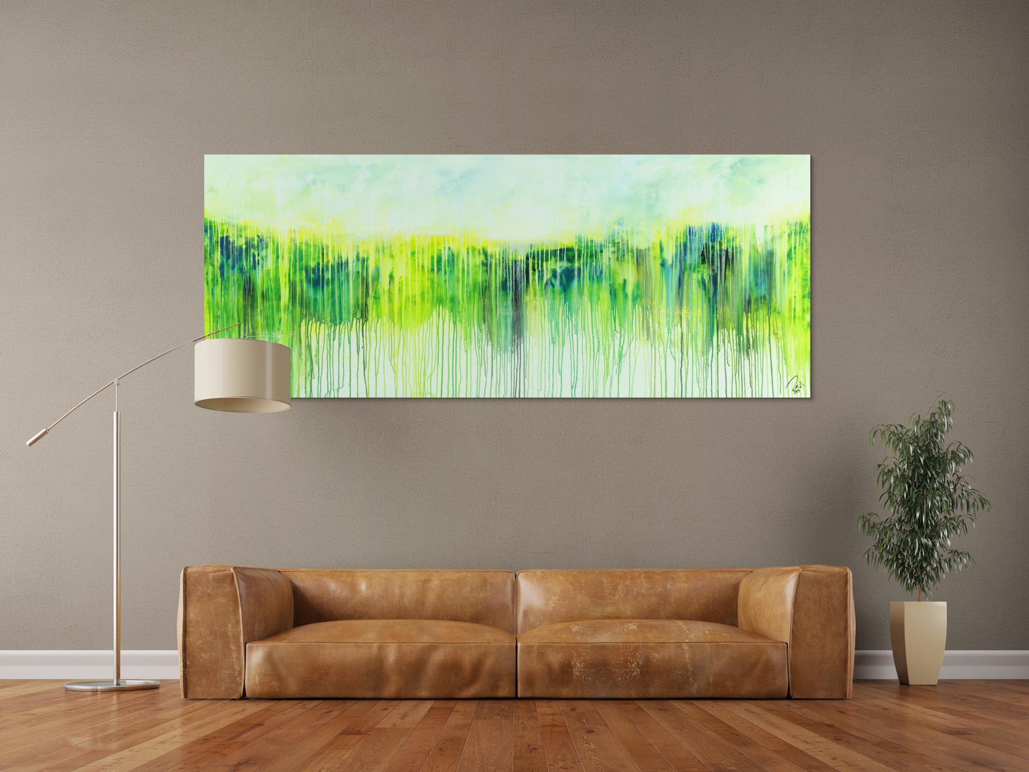 Abstraktes Acrylbild Modern Art expressionsistisches Gemälde gelb blau glün weiß