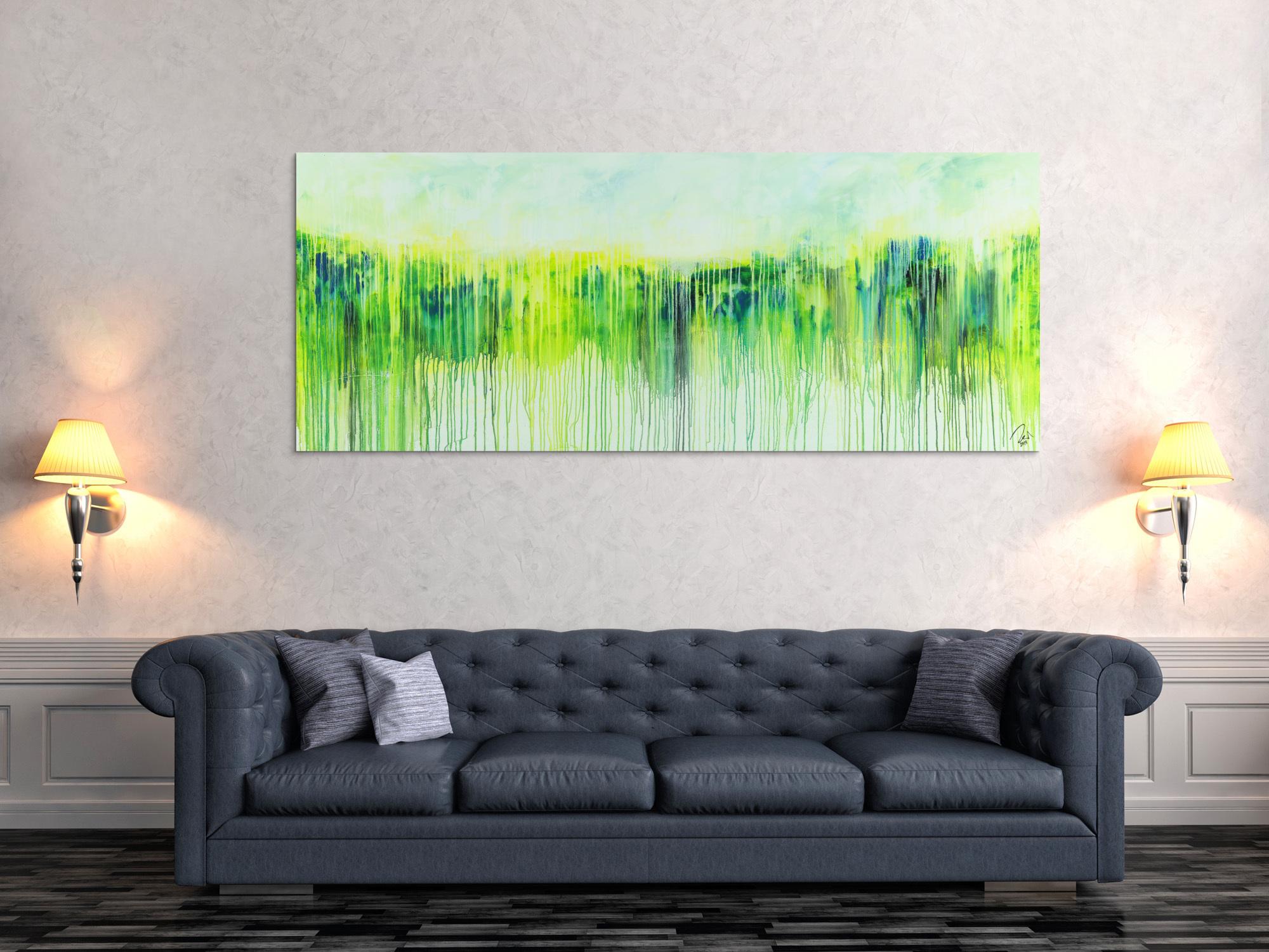 Abstraktes Acrylbild Modern Art expressionsistisches Gemälde gelb blau glün weiß