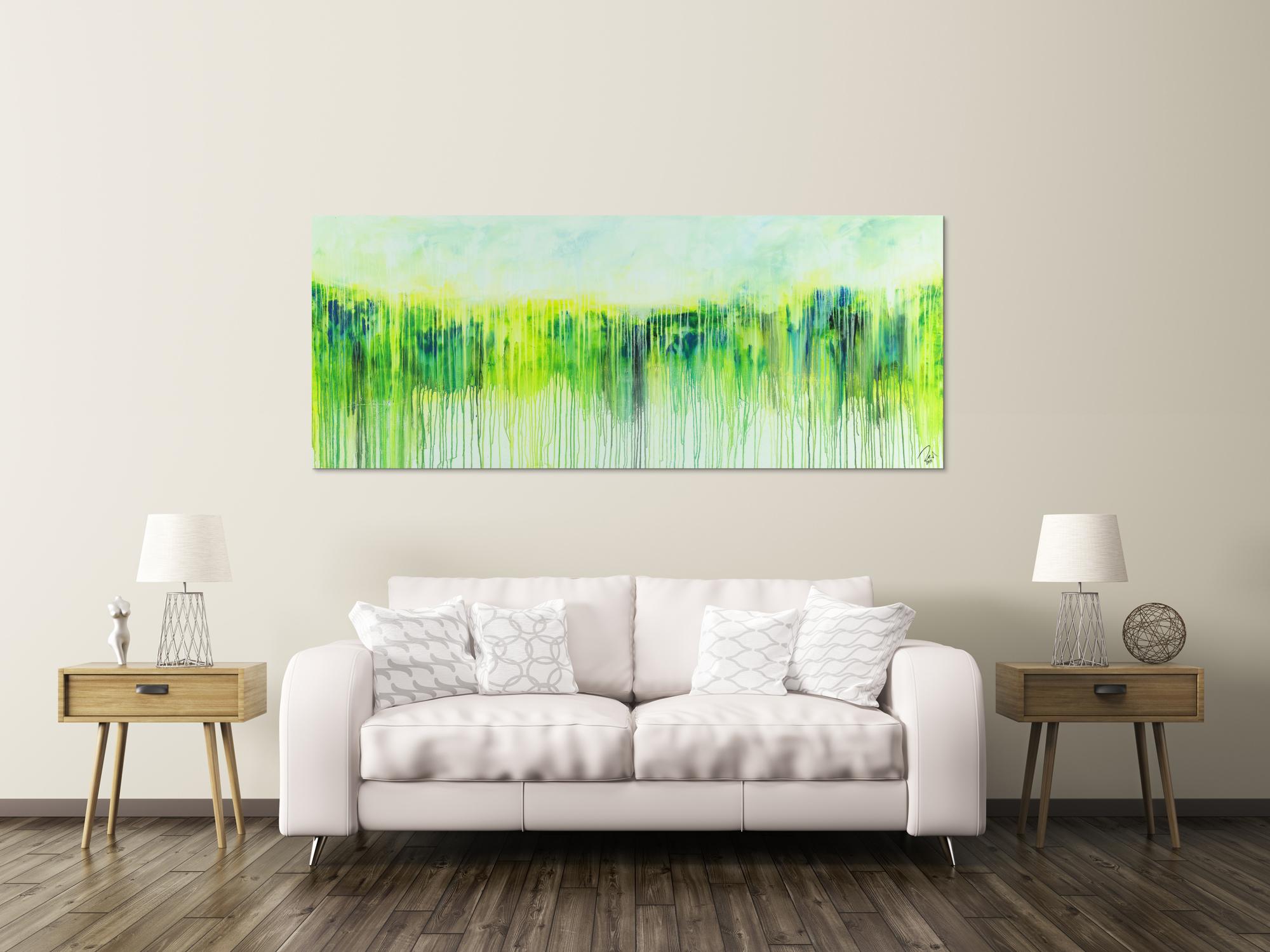 Abstraktes Acrylbild Modern Art expressionsistisches Gemälde gelb blau glün weiß