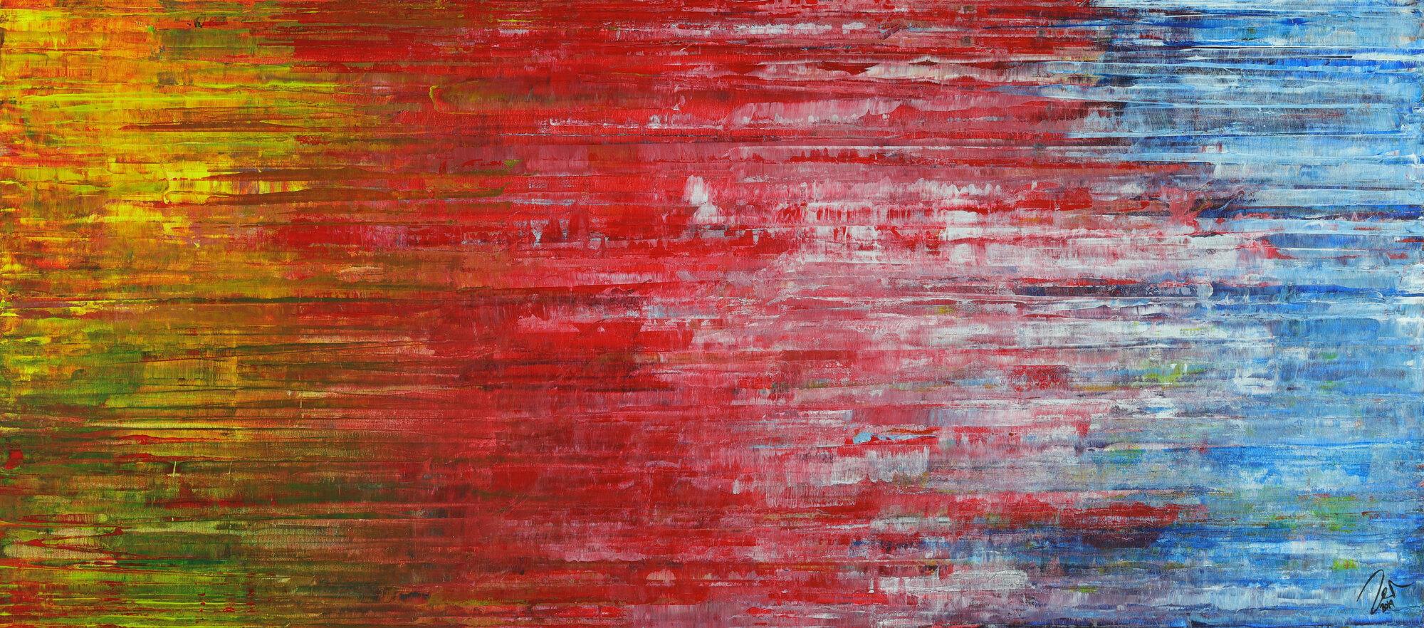 Abstraktes Gemälde Modern Art Spachteltechnik gelb rot blau grün weiß