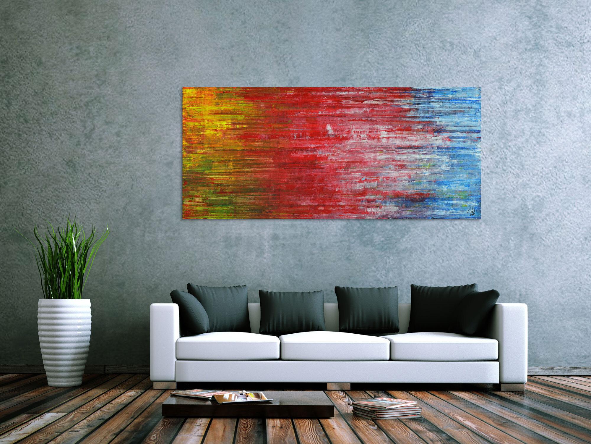 Abstraktes Gemälde Modern Art Spachteltechnik gelb rot blau grün weiß