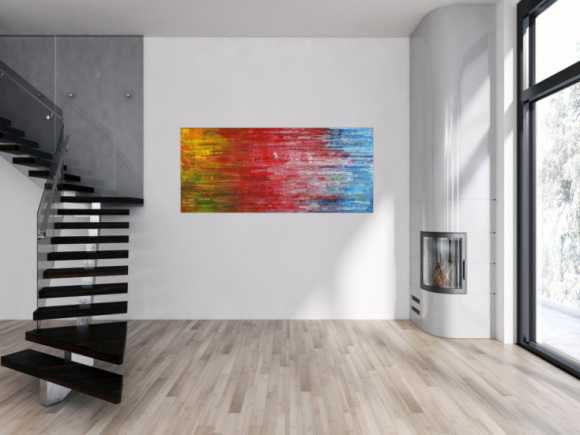 Abstraktes Gemälde Modern Art Spachteltechnik gelb rot blau grün weiß