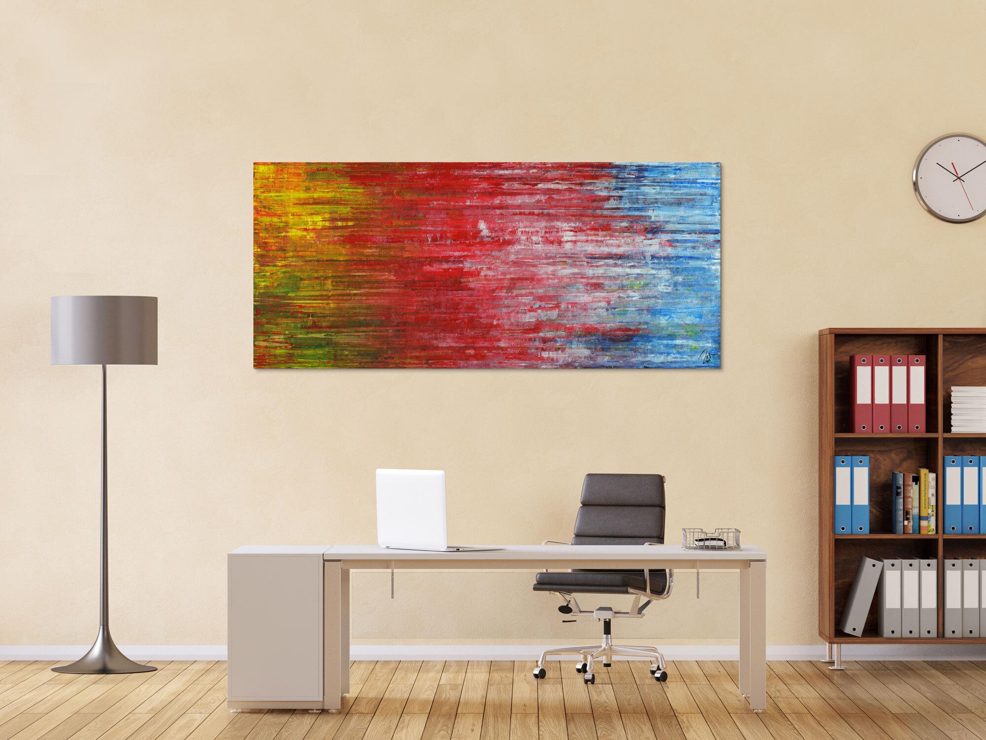 Abstraktes Gemälde Modern Art Spachteltechnik gelb rot blau grün weiß