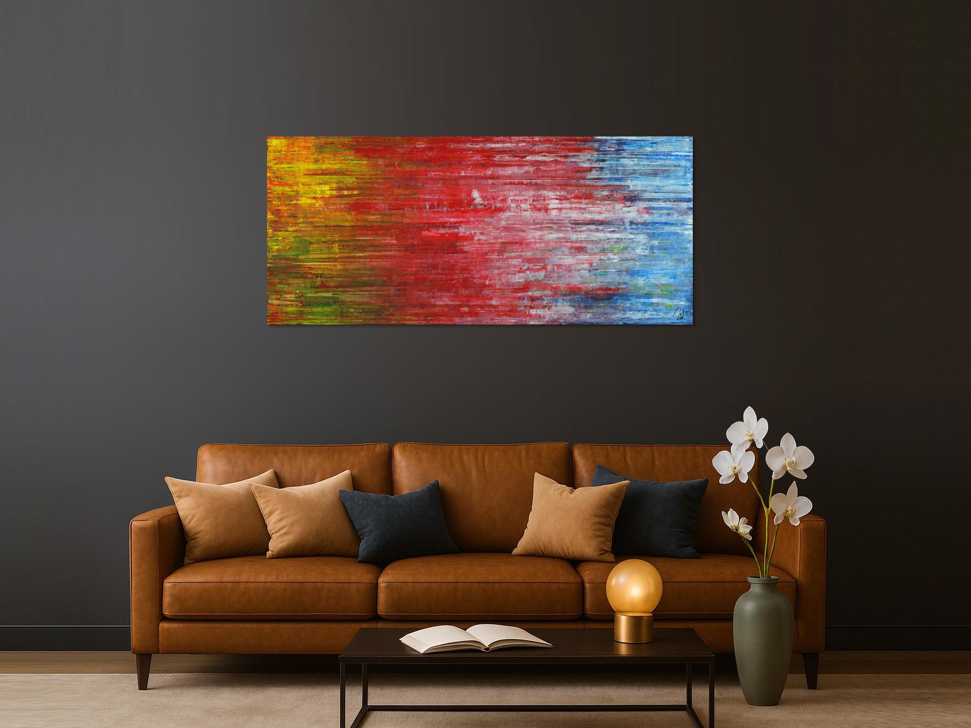 Abstraktes Gemälde Modern Art Spachteltechnik gelb rot blau grün weiß