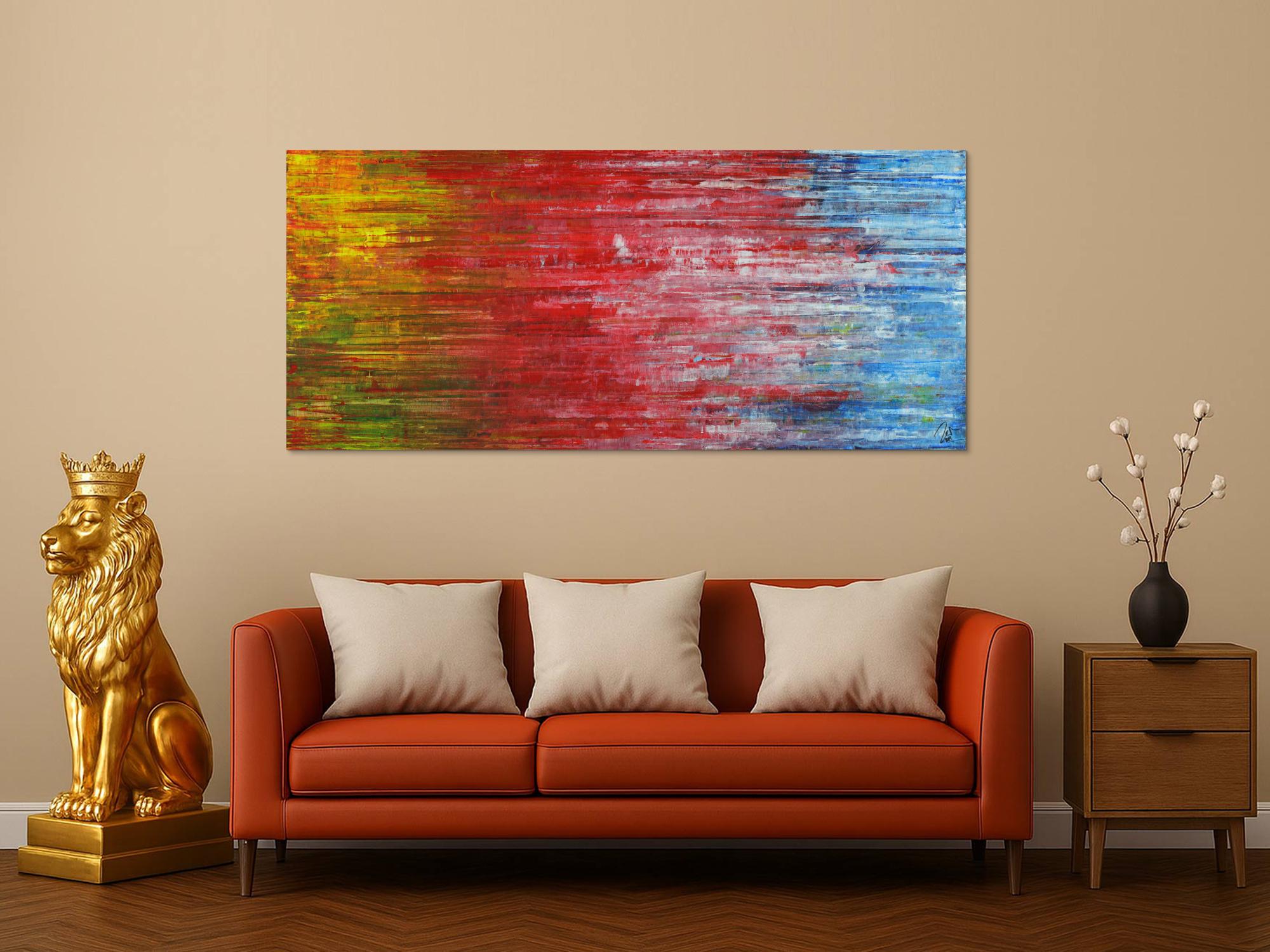 Abstraktes Gemälde Modern Art Spachteltechnik gelb rot blau grün weiß