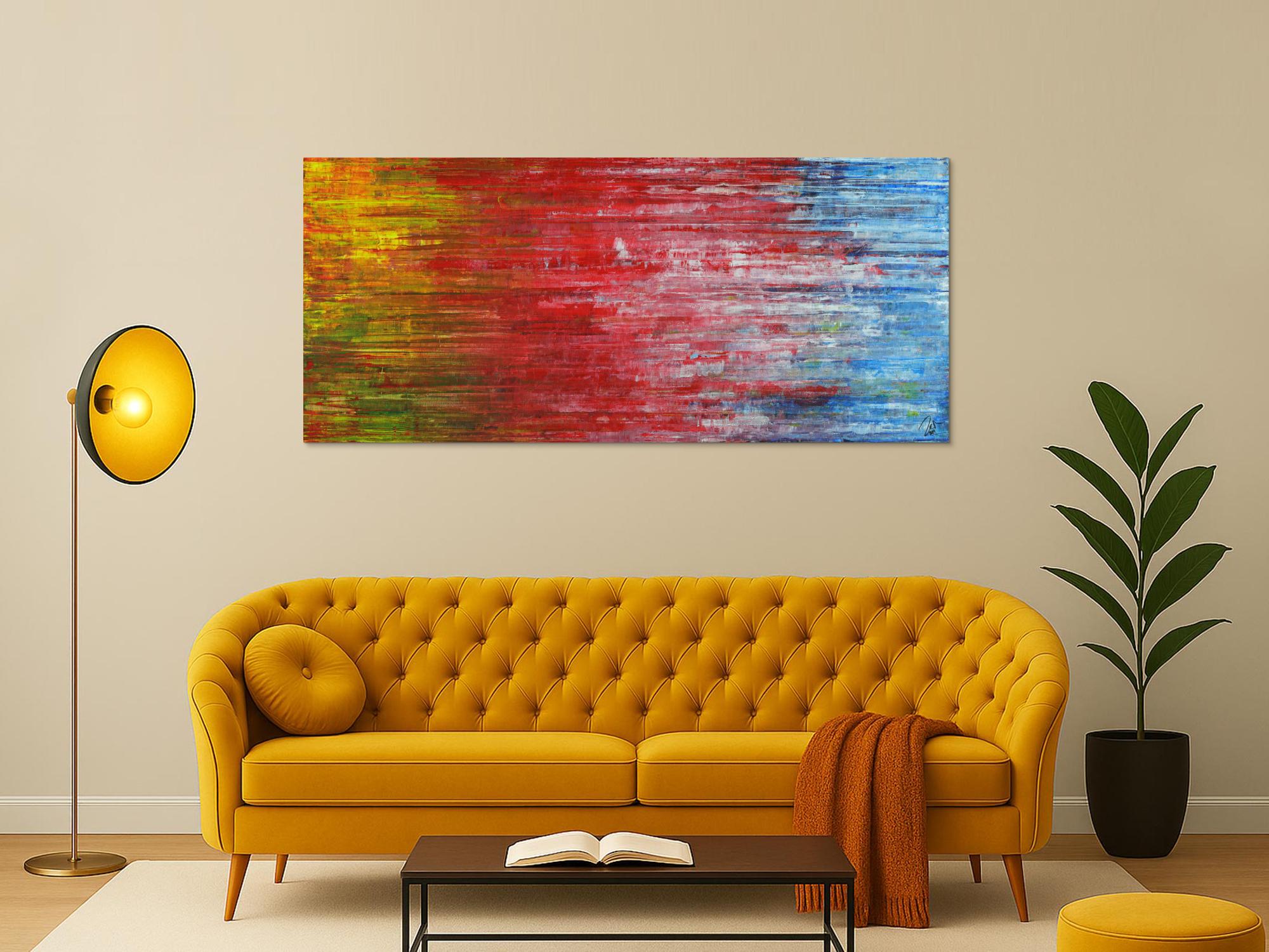 Abstraktes Gemälde Modern Art Spachteltechnik gelb rot blau grün weiß