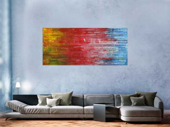 Abstraktes Gemälde Modern Art Spachteltechnik gelb rot blau grün weiß